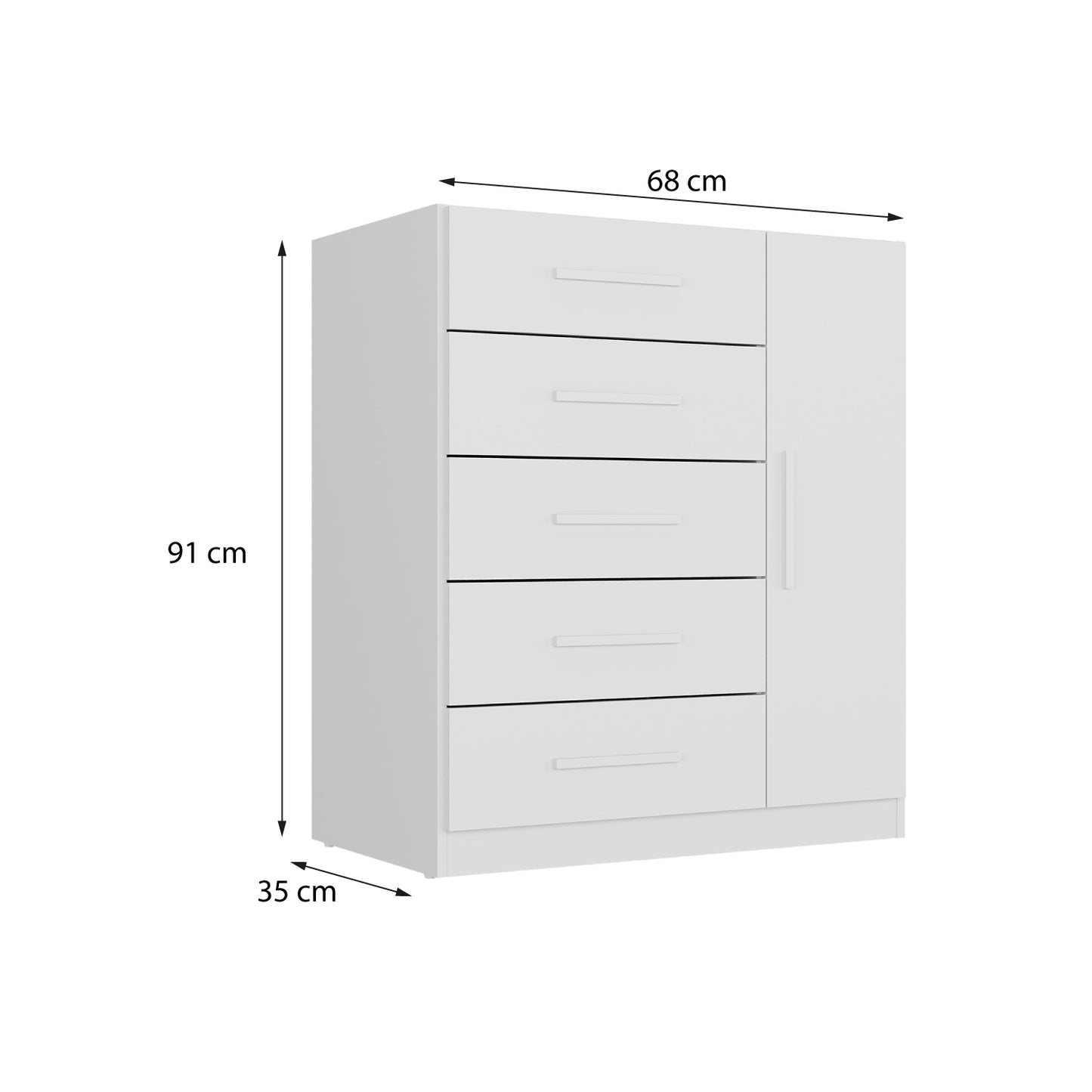 Cómoda 5 Cajones 1 Puerta Hoga SP Corais Blanco