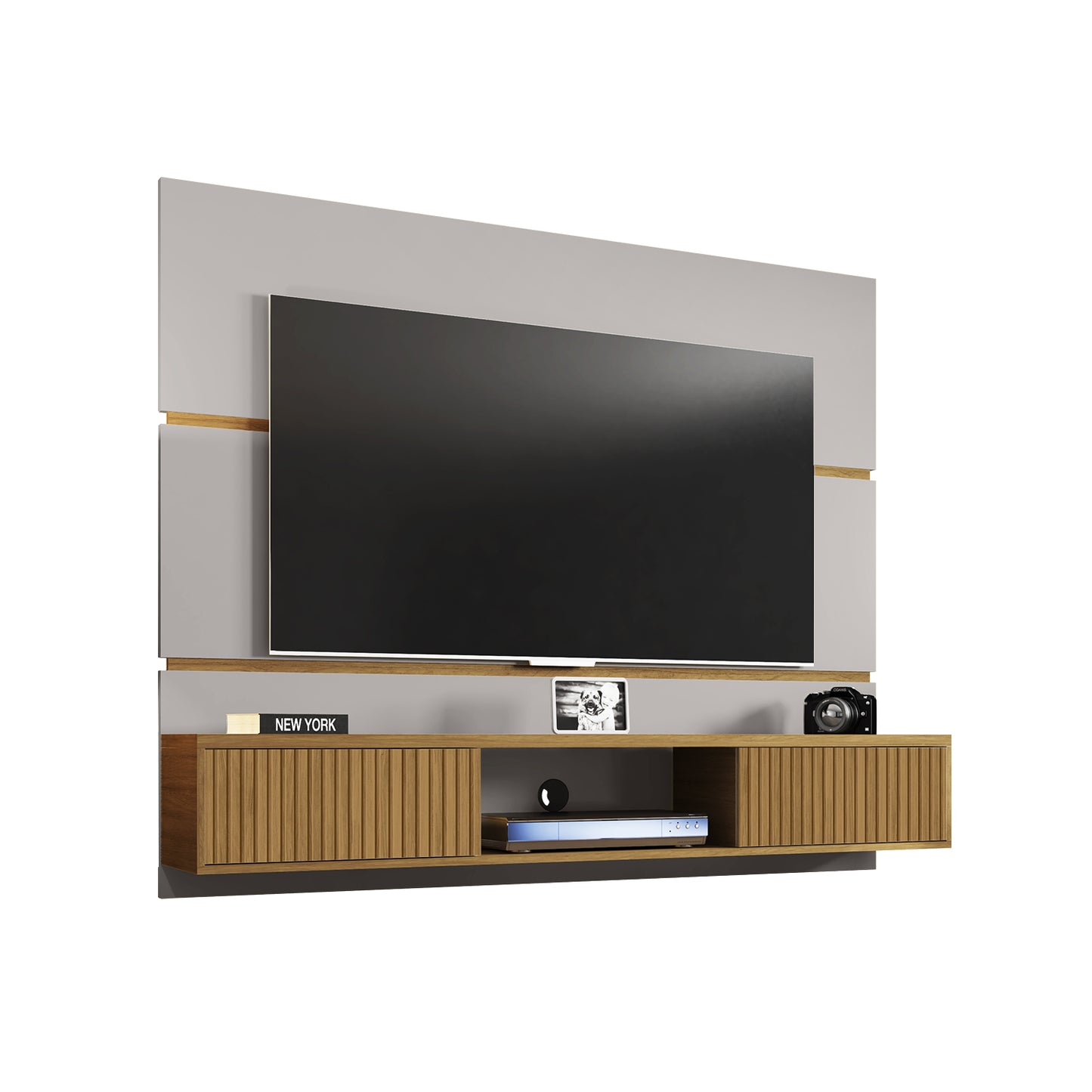 Panel Rack Tv 65" Ambar Blanco Invierno Canela Ripado