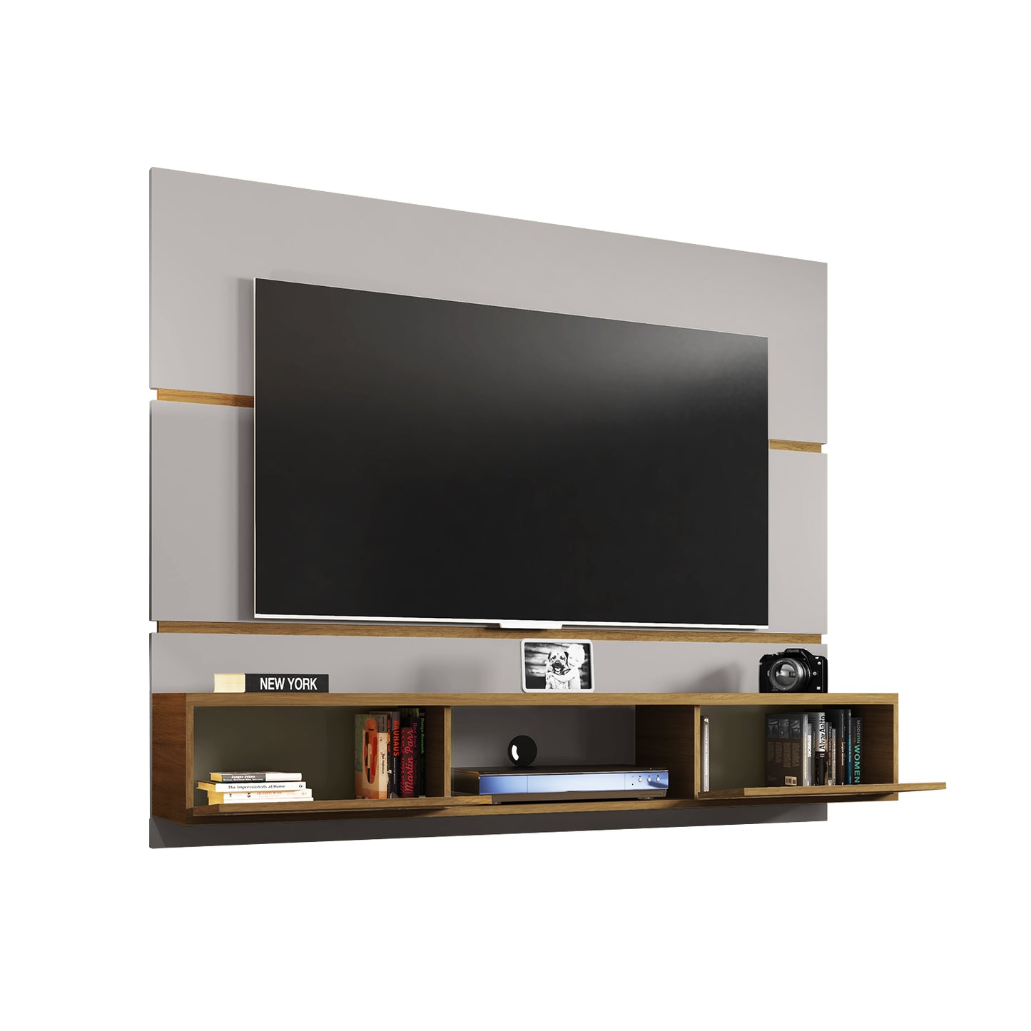 Panel Rack Tv 65" Ambar Blanco Invierno Canela Ripado