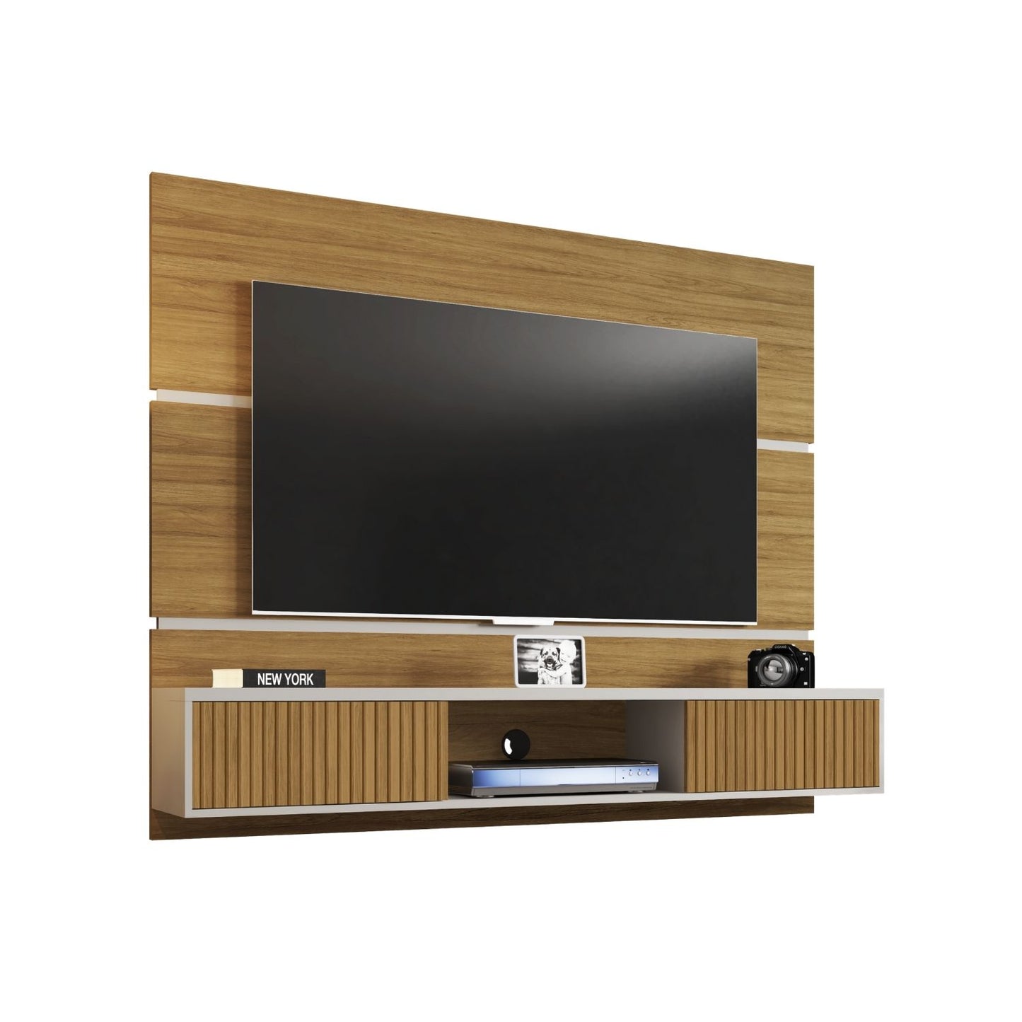 Panel Rack Tv 65" Ambar Canela Blanco Invierno