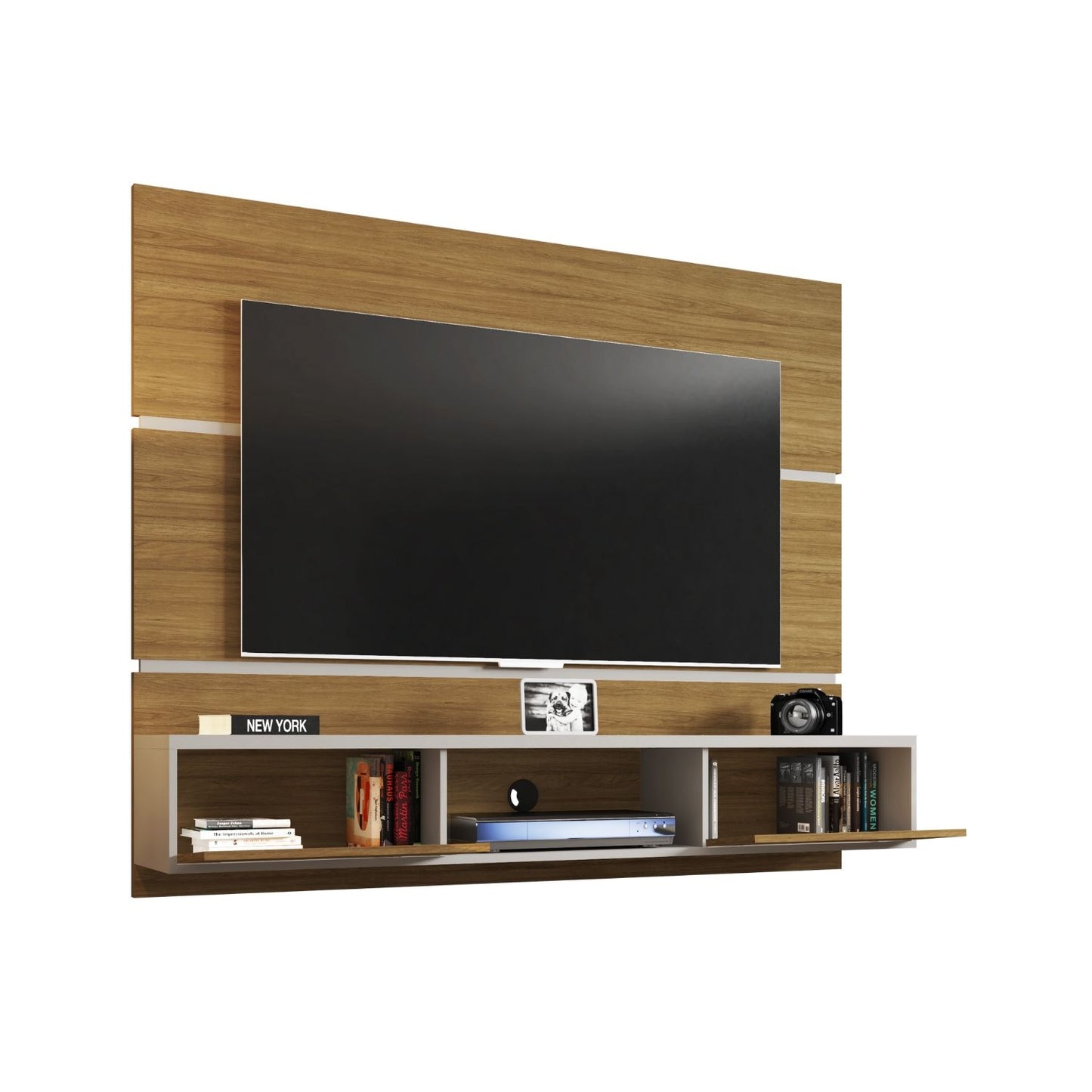 Panel Rack Tv 65" Ambar Canela Blanco Invierno