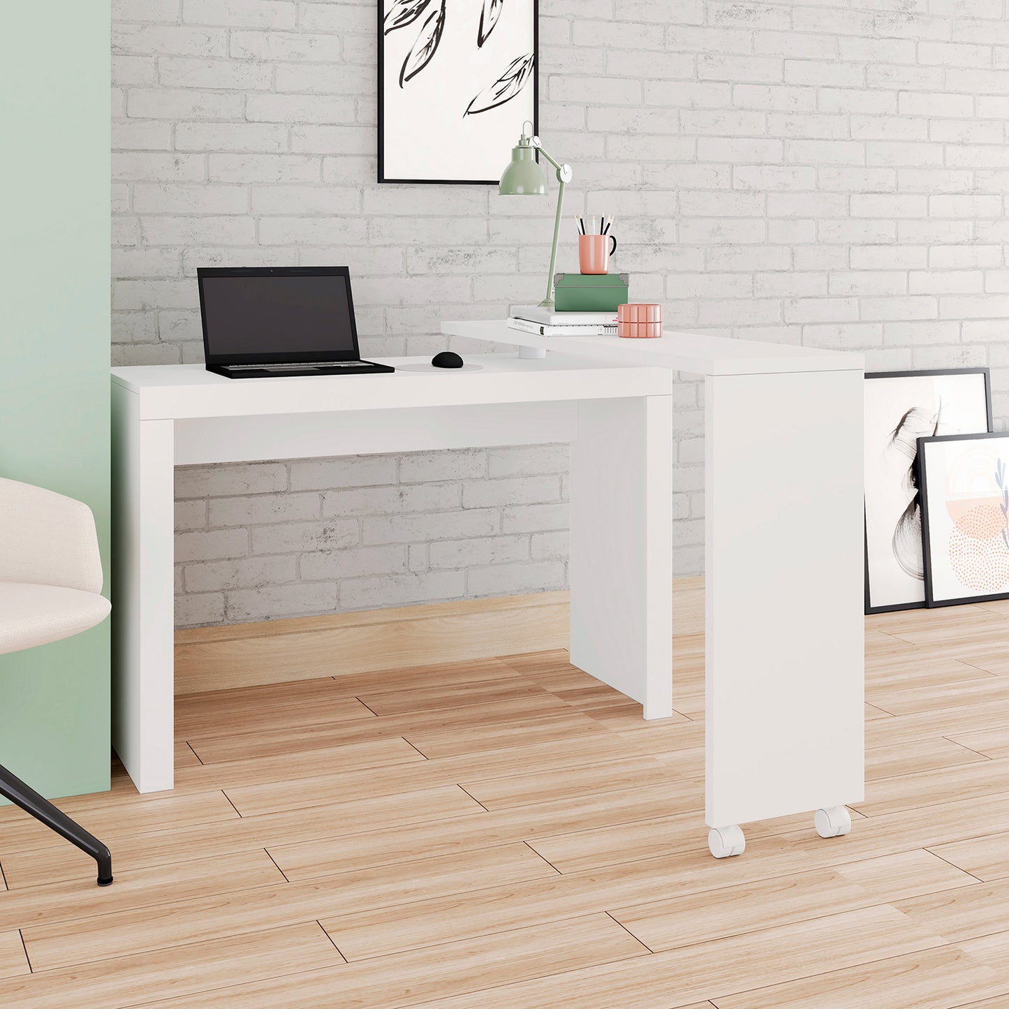 Escritorio Con Ruedas Y Mesa Giratoria Hoga Blanco