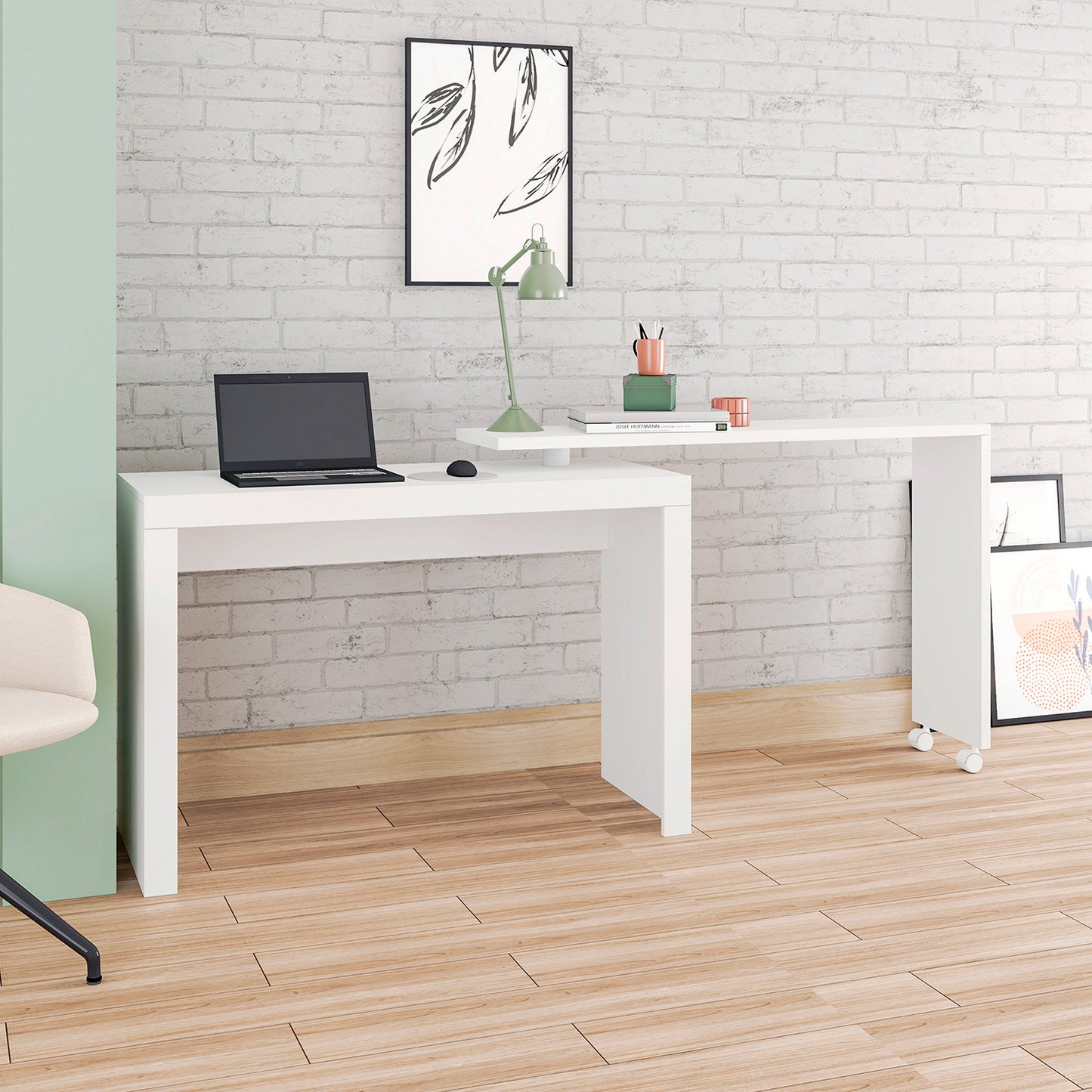 Escritorio Con Ruedas Y Mesa Giratoria Hoga Blanco