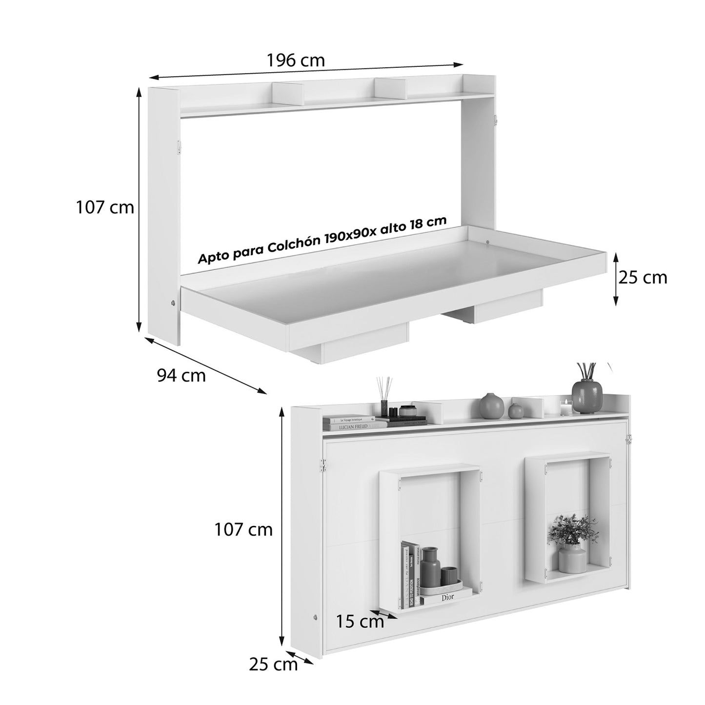 Cama Plegable Horizontal 1 Pza Hoga Hanover Blanco