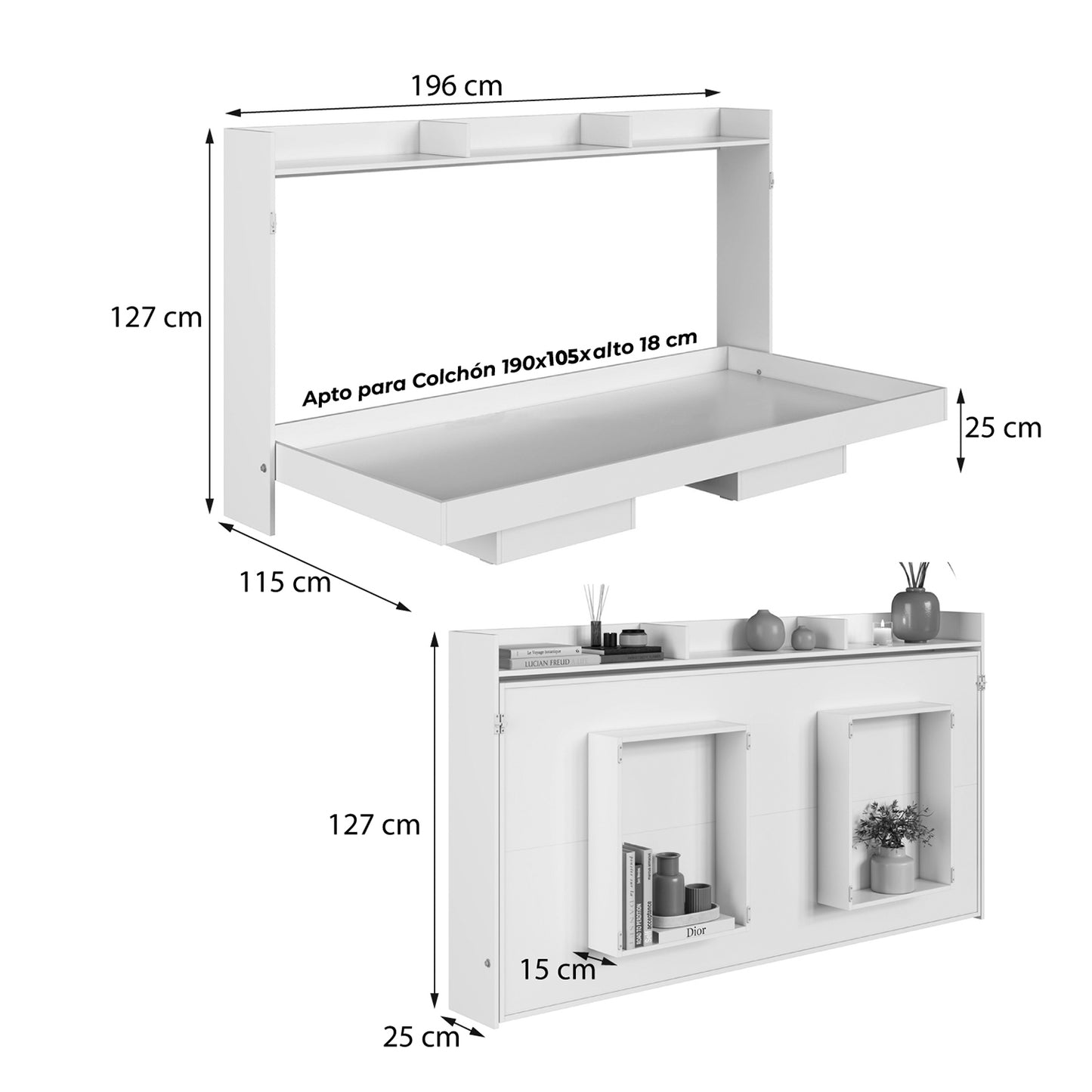 Cama Plegable Horizontal 1,5 Pza Hoga Hanover Blanco