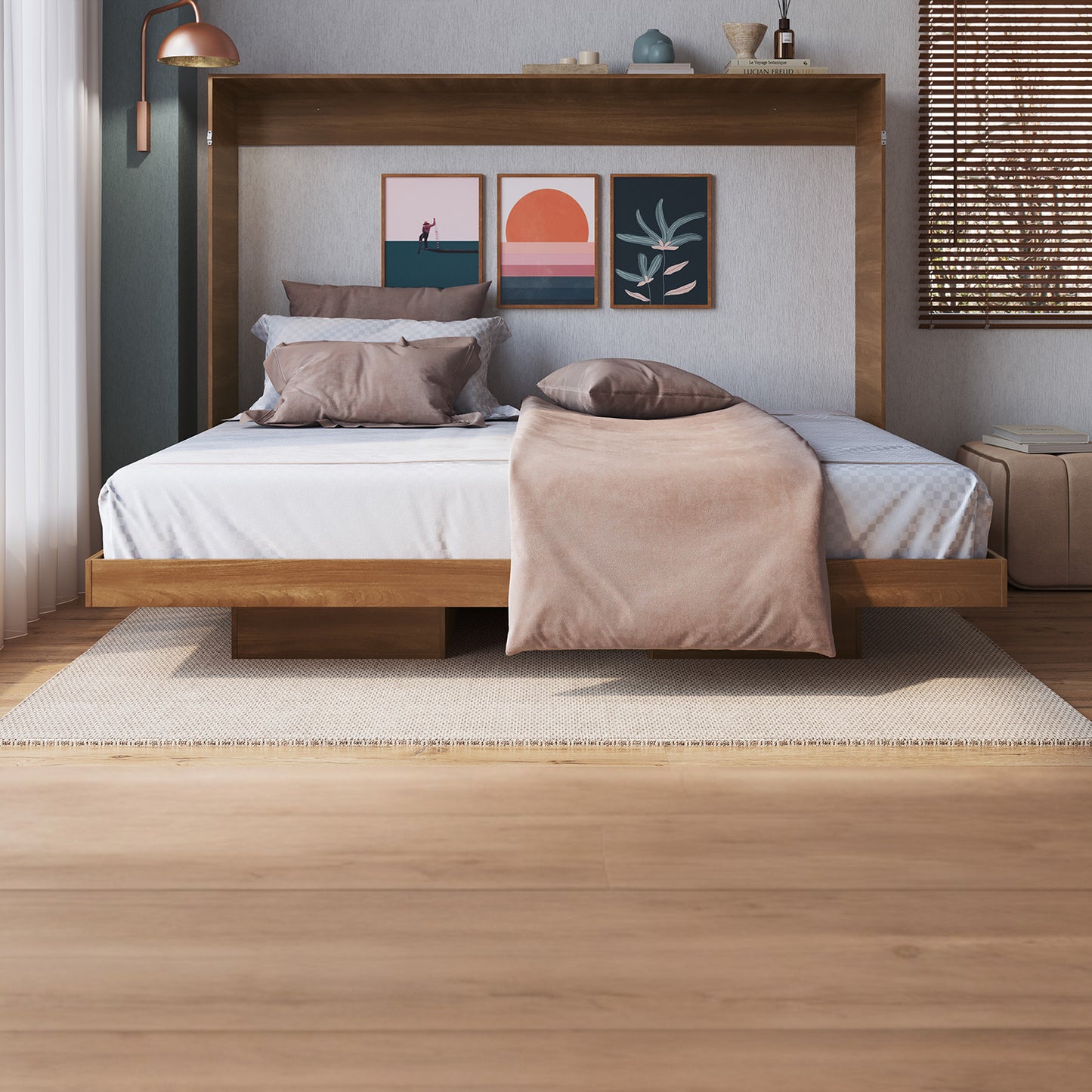 Cama Plegable Horizontal 2 Plazas House Nogal