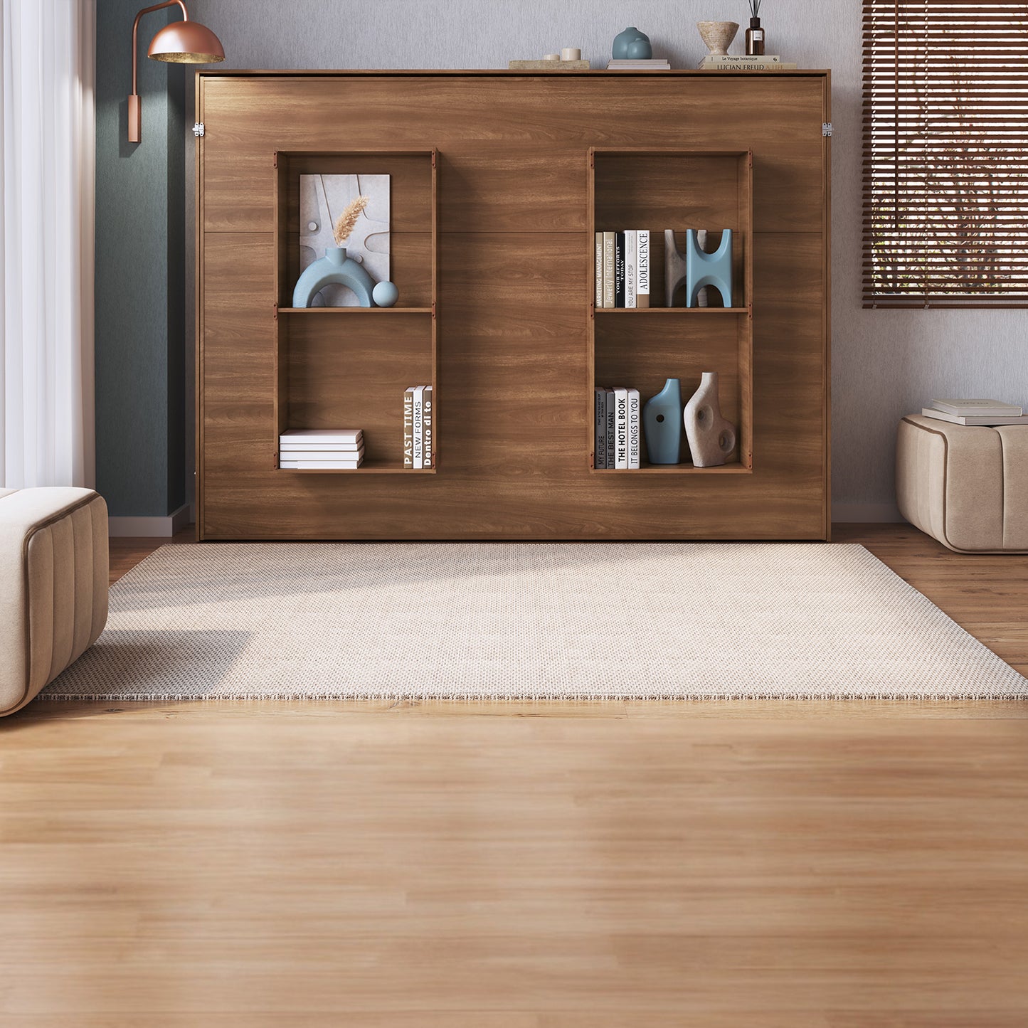 Cama Plegable Horizontal 2 Plazas House Nogal