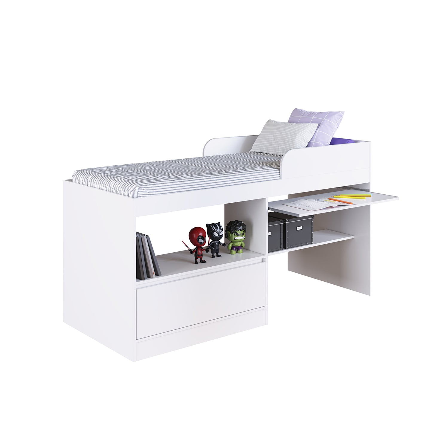 Cama Alta Multifuncional 1,5 Pza Hoga Jacarta Blanco