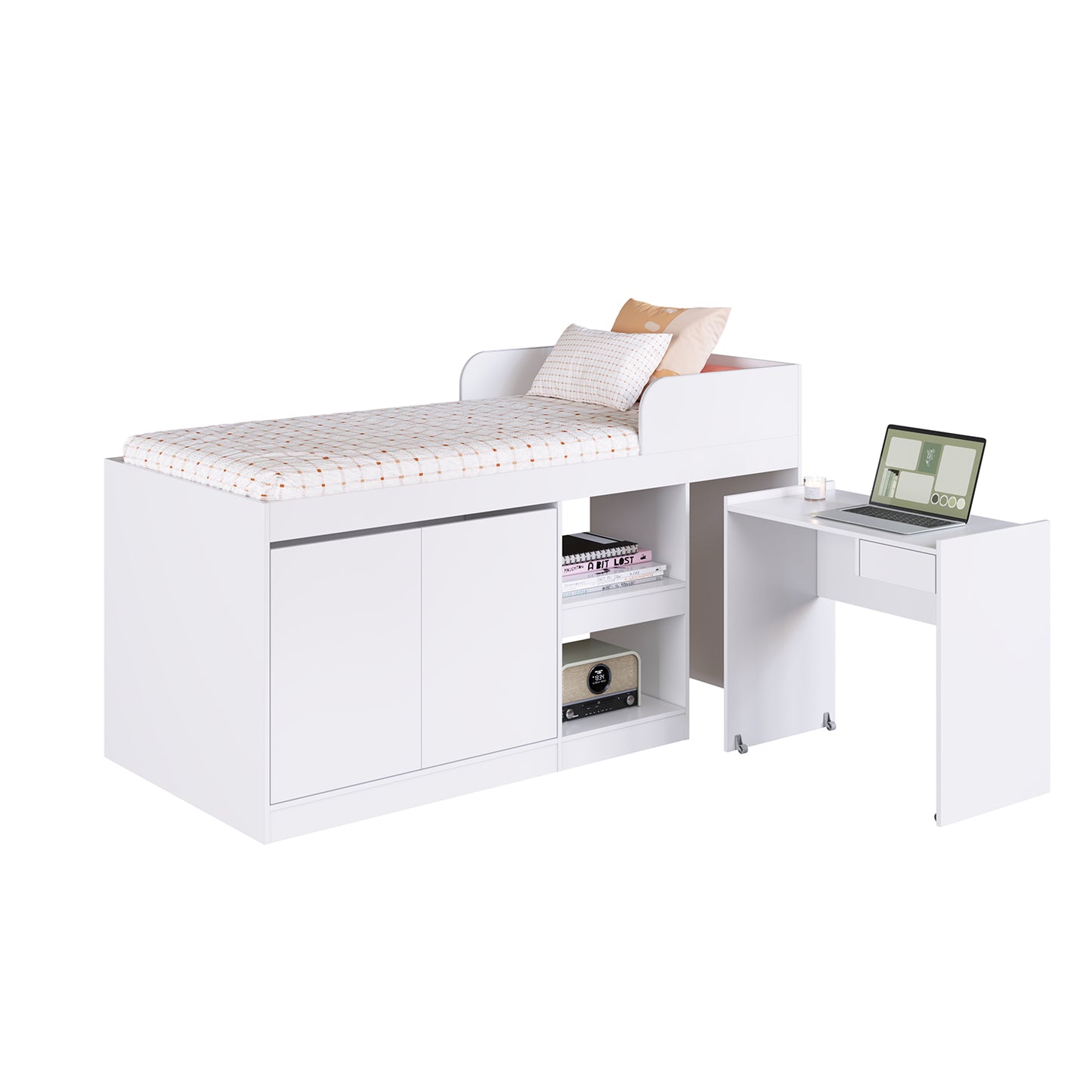 Cama Alta + Escritorio 2 puertas 1 Pza Hoga Jamaica Blanco
