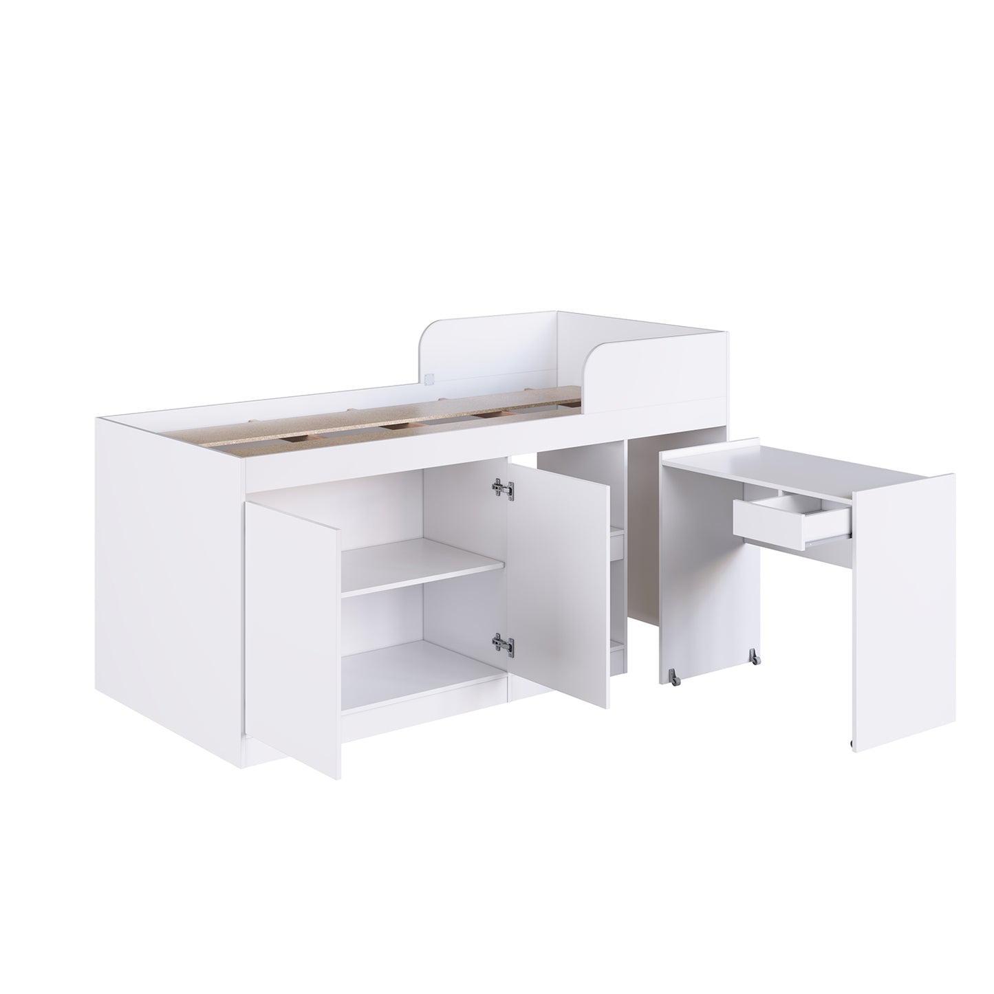 Cama Alta + Escritorio 2 puertas 1 Pza Hoga Jamaica Blanco