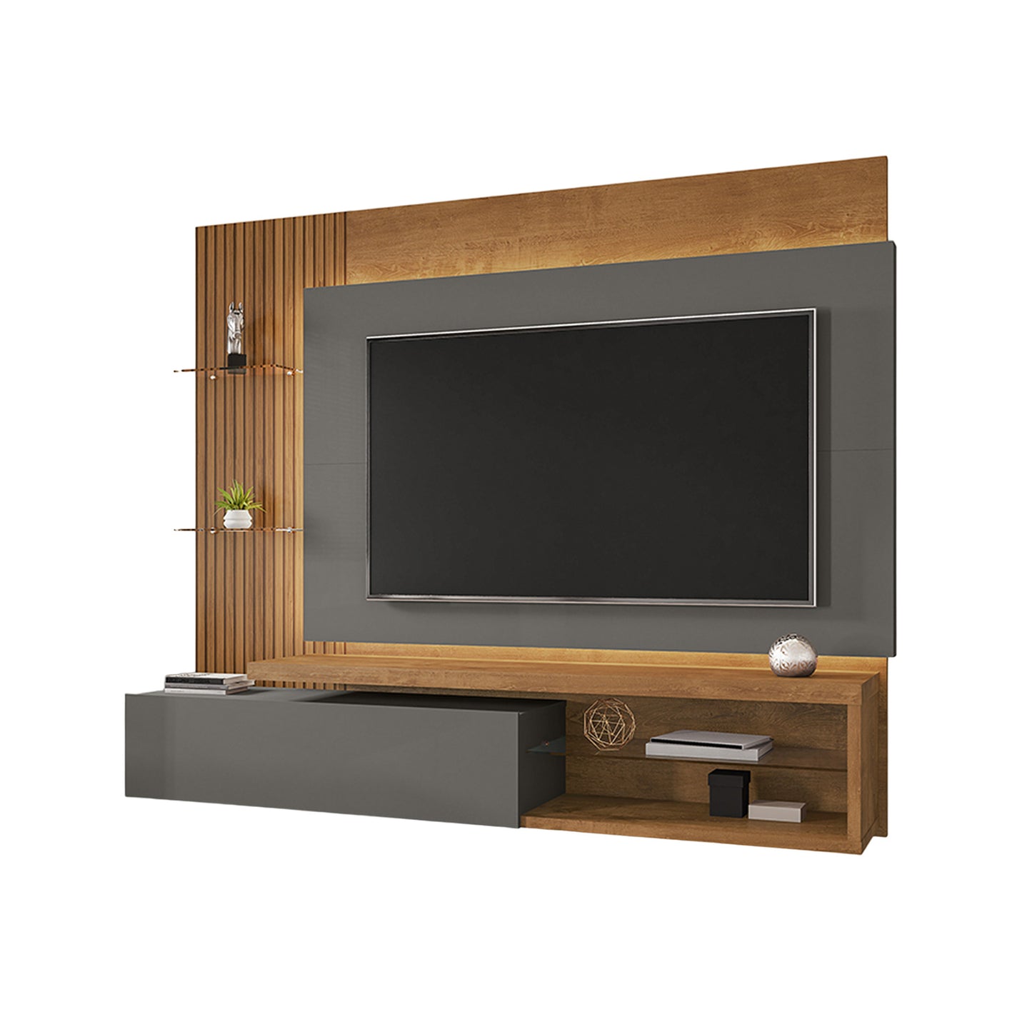 Panel Rack Tv 65" Copacabana Natural Titanium Ripado
