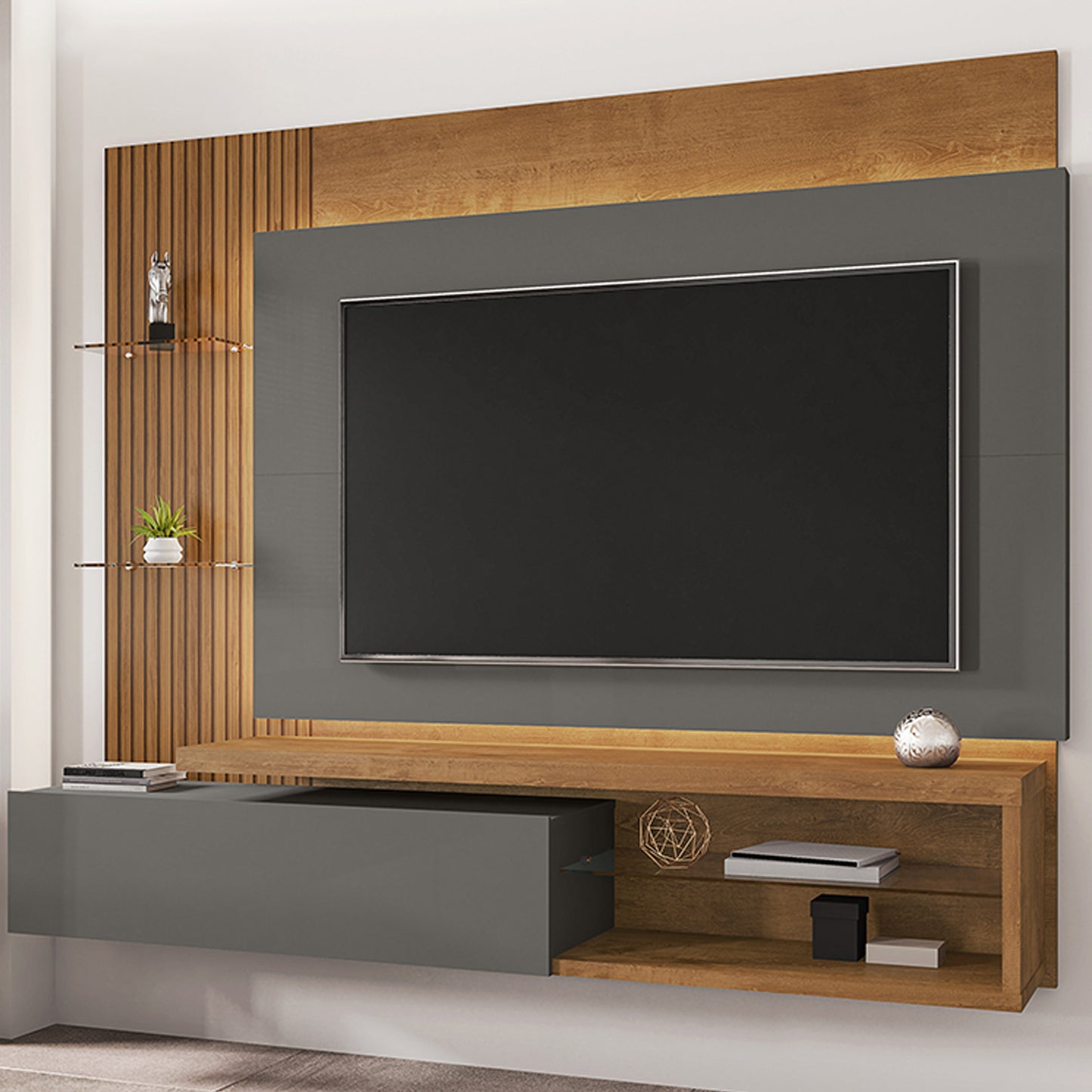 Panel Rack Tv 65" Copacabana Natural Titanium Ripado