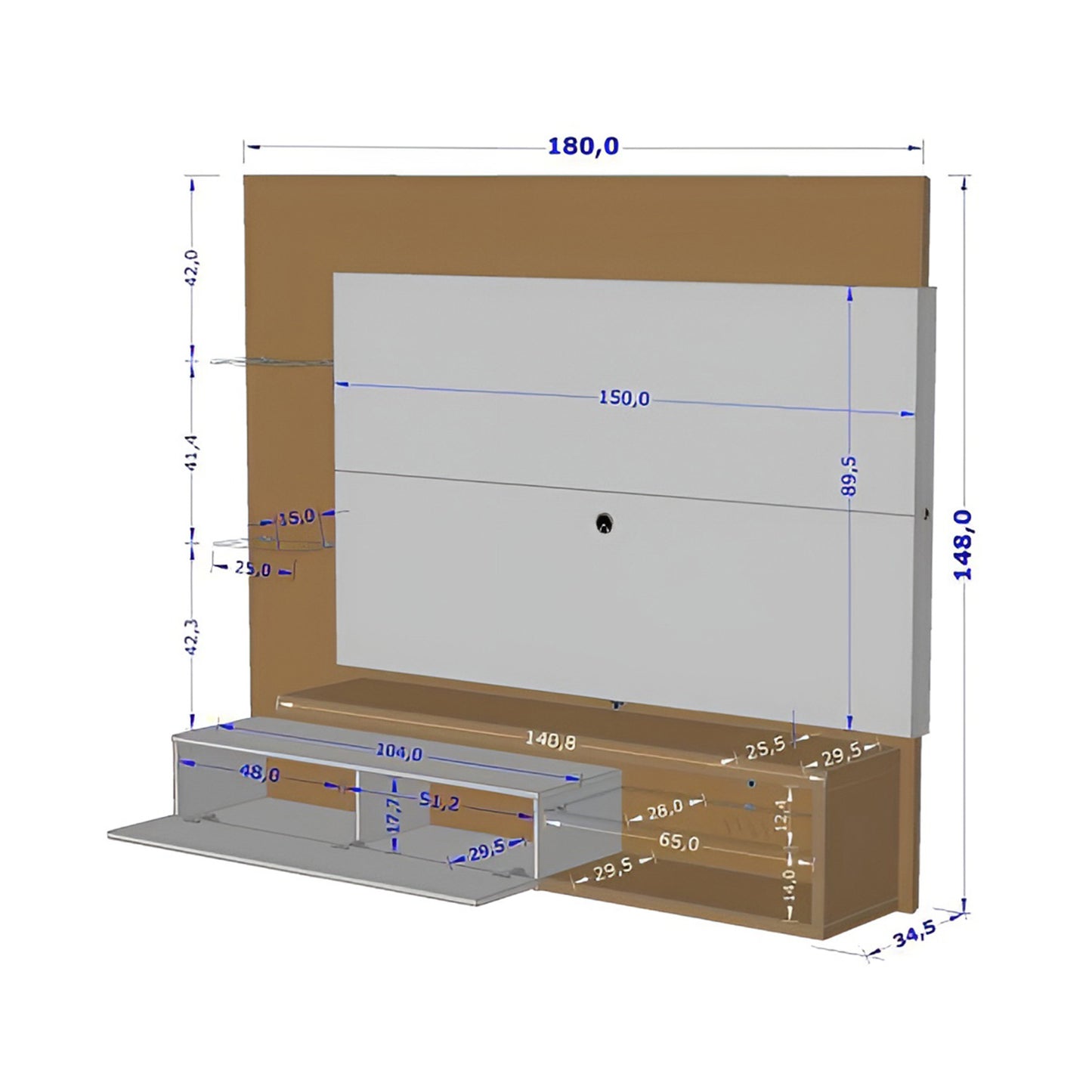 Panel Rack Tv 65" Copacabana Natural Titanium Ripado