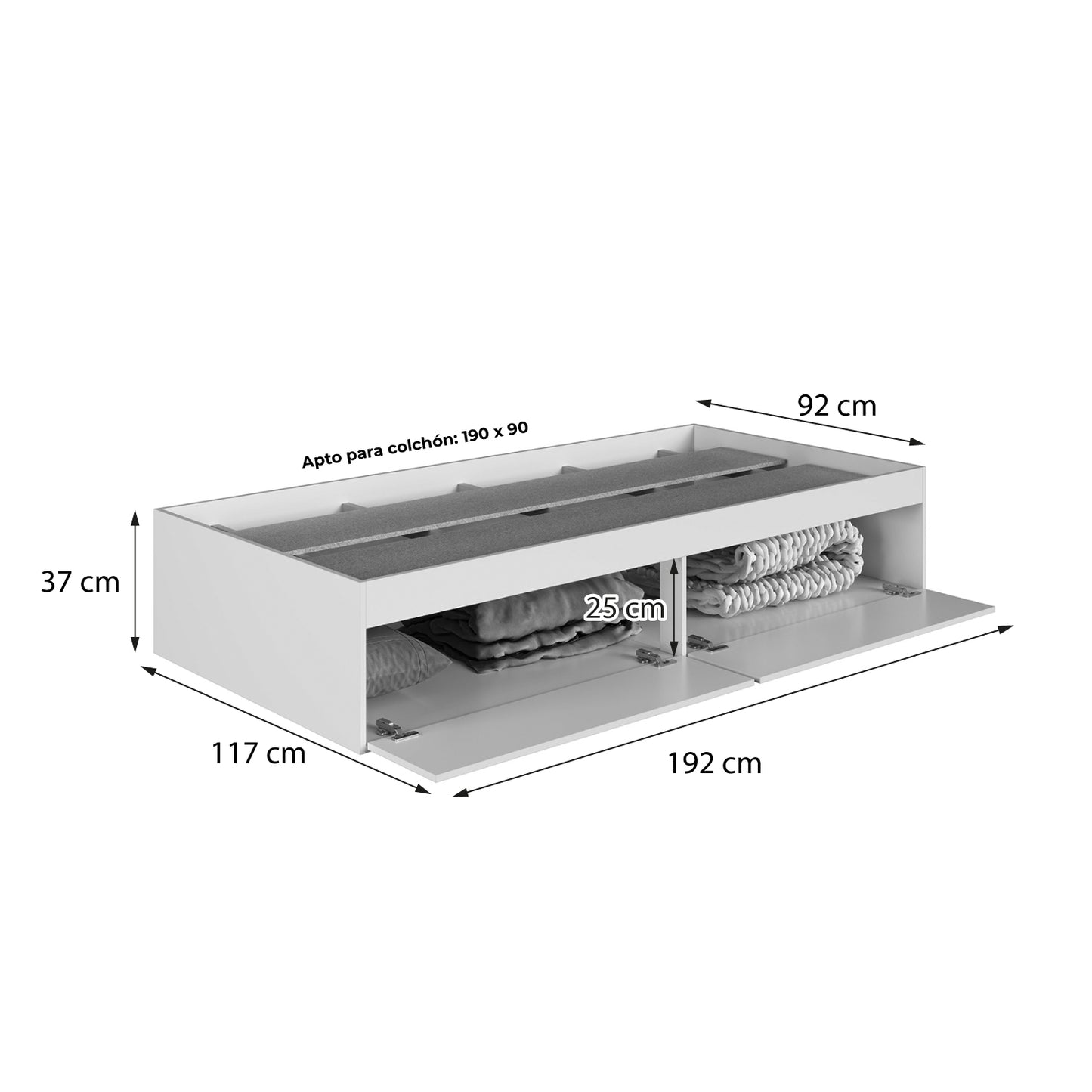 Cama Boxet con 2 Puertas 1 Pza Hoga Tokio Blanco