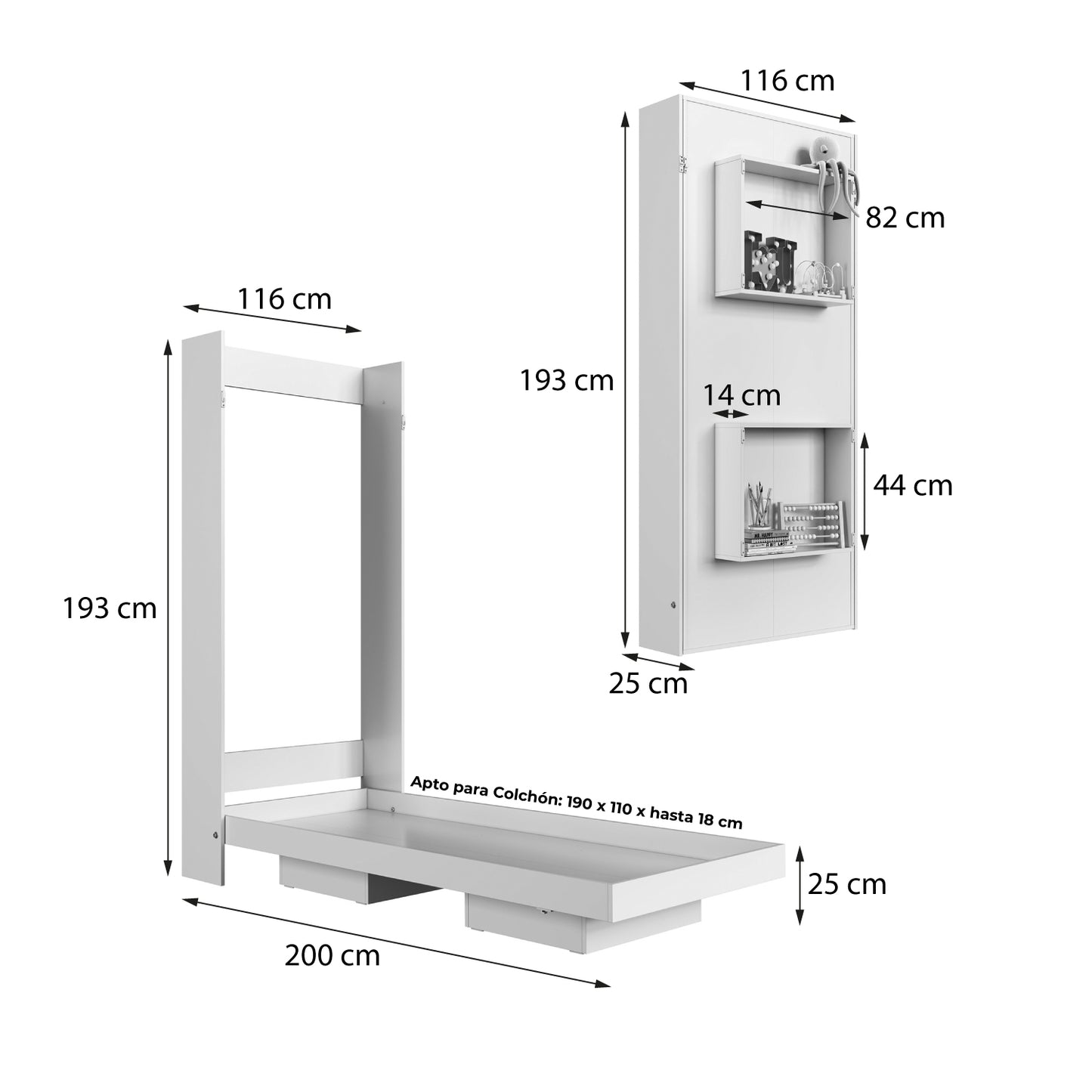 Cama Plegable Vertical 1,5 Pzas Hoga Vancouver Gris