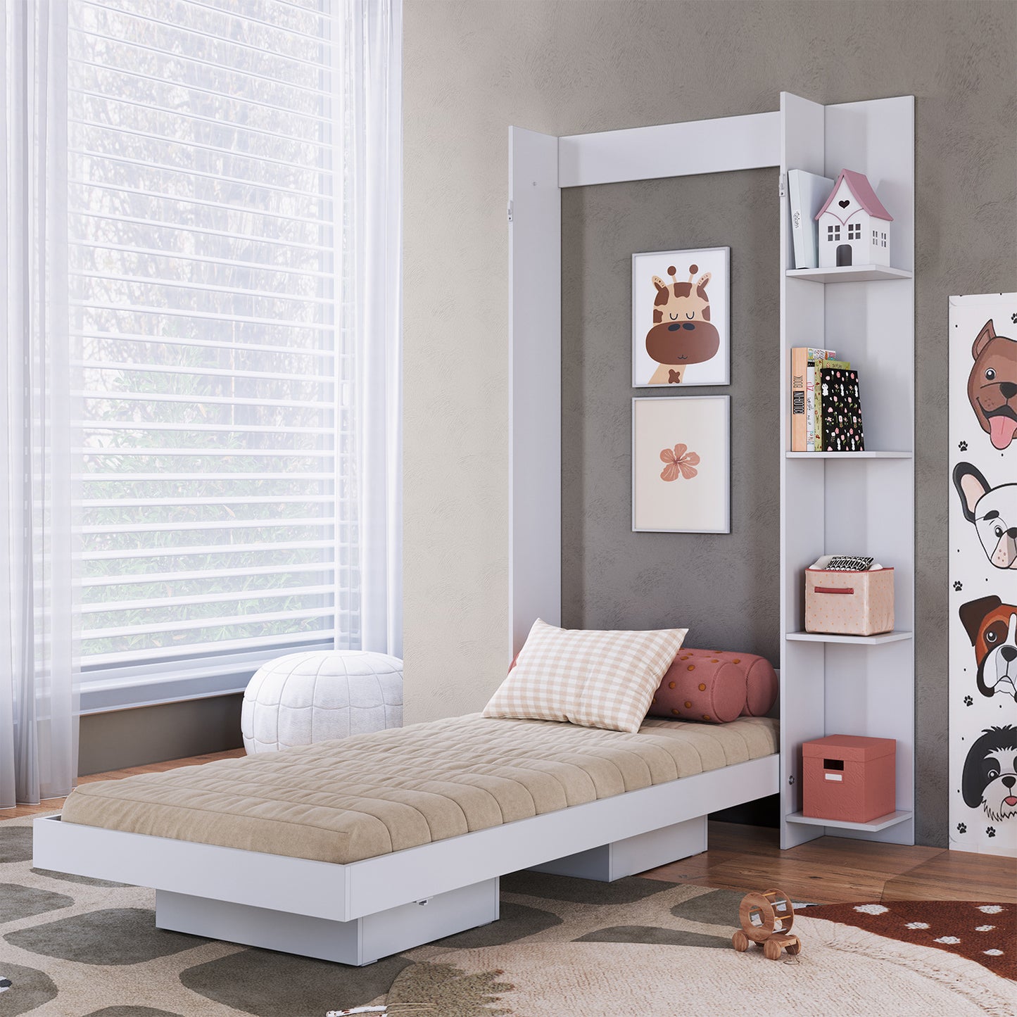 Cama Plegable Vertical con Estante 1,5 Pzas Hoga Vancouver Blanco