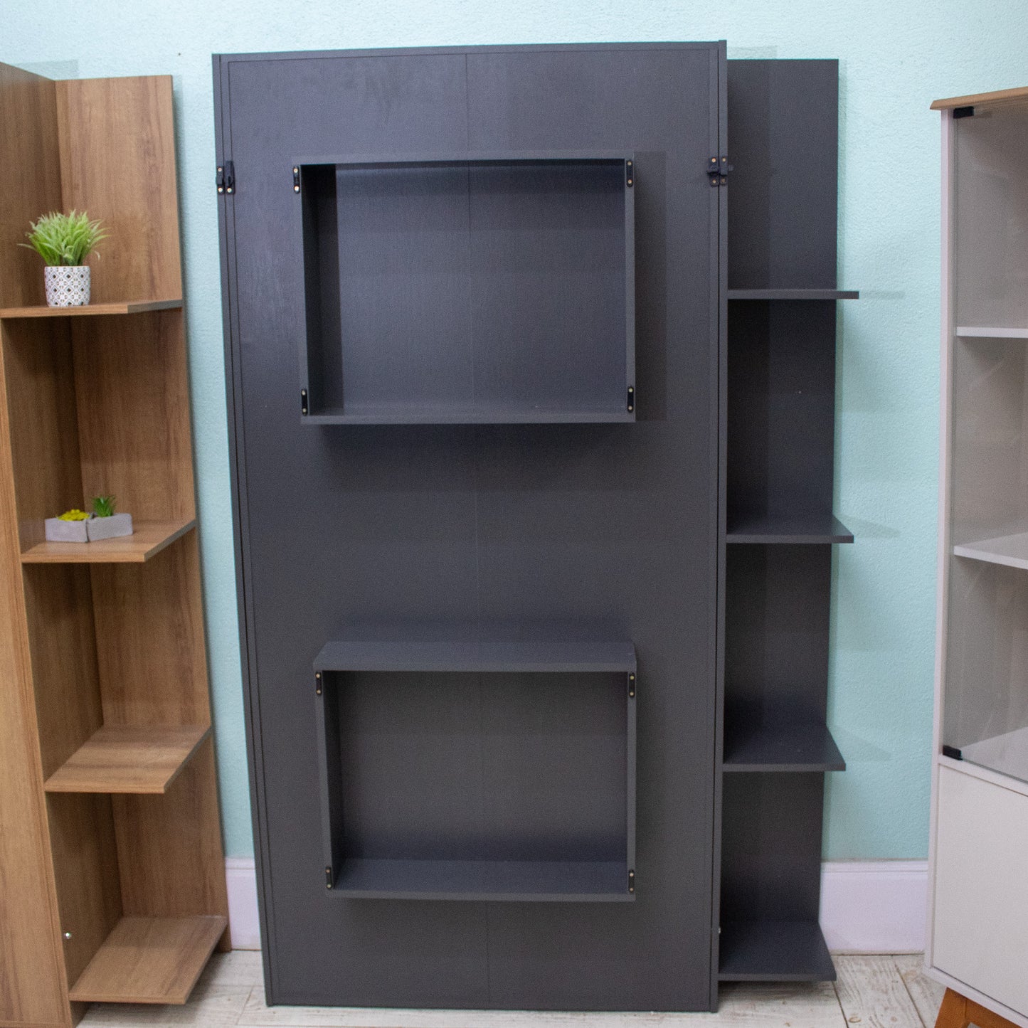 Cama Plegable Vertical con Estante 1,5 Pzas Hoga Vancouver Gris