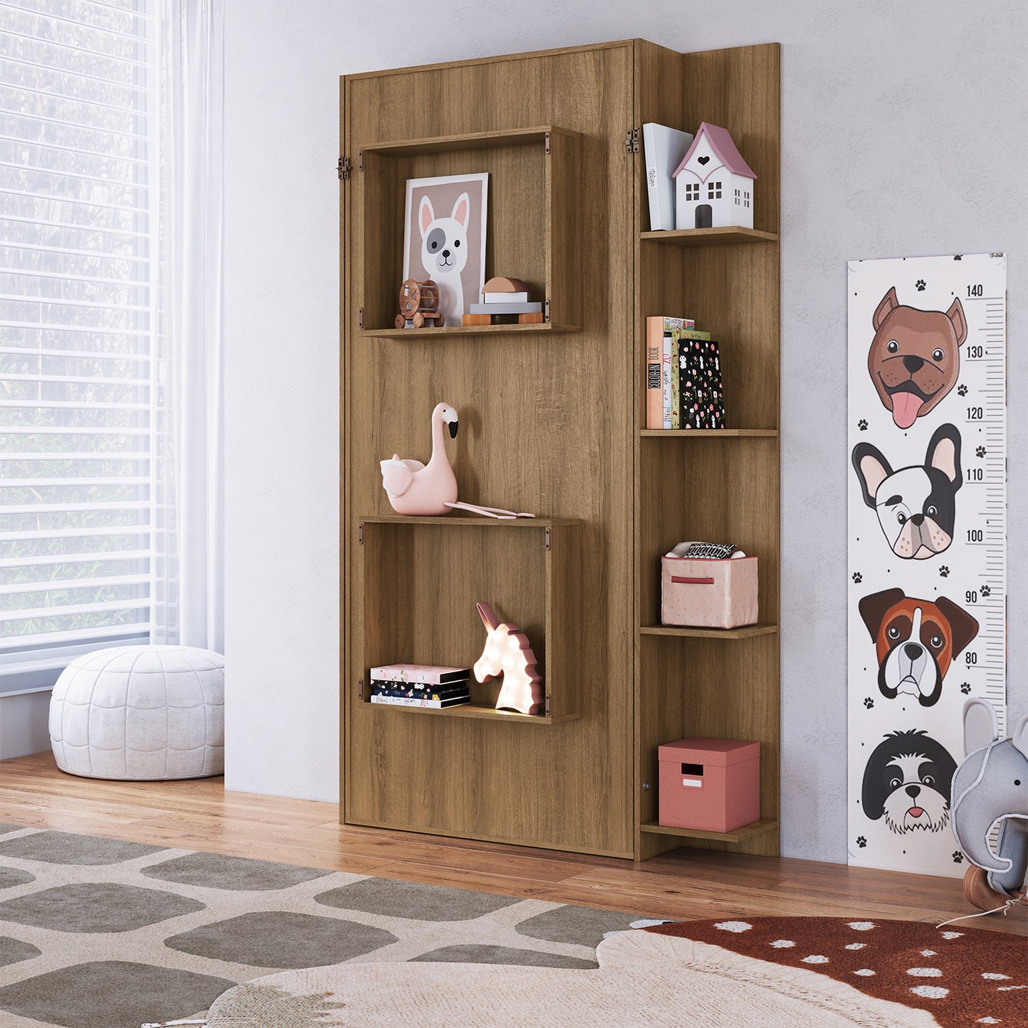 Cama Plegable Vertical con Estante 1,5 Pzas Hoga Vancouver Miel