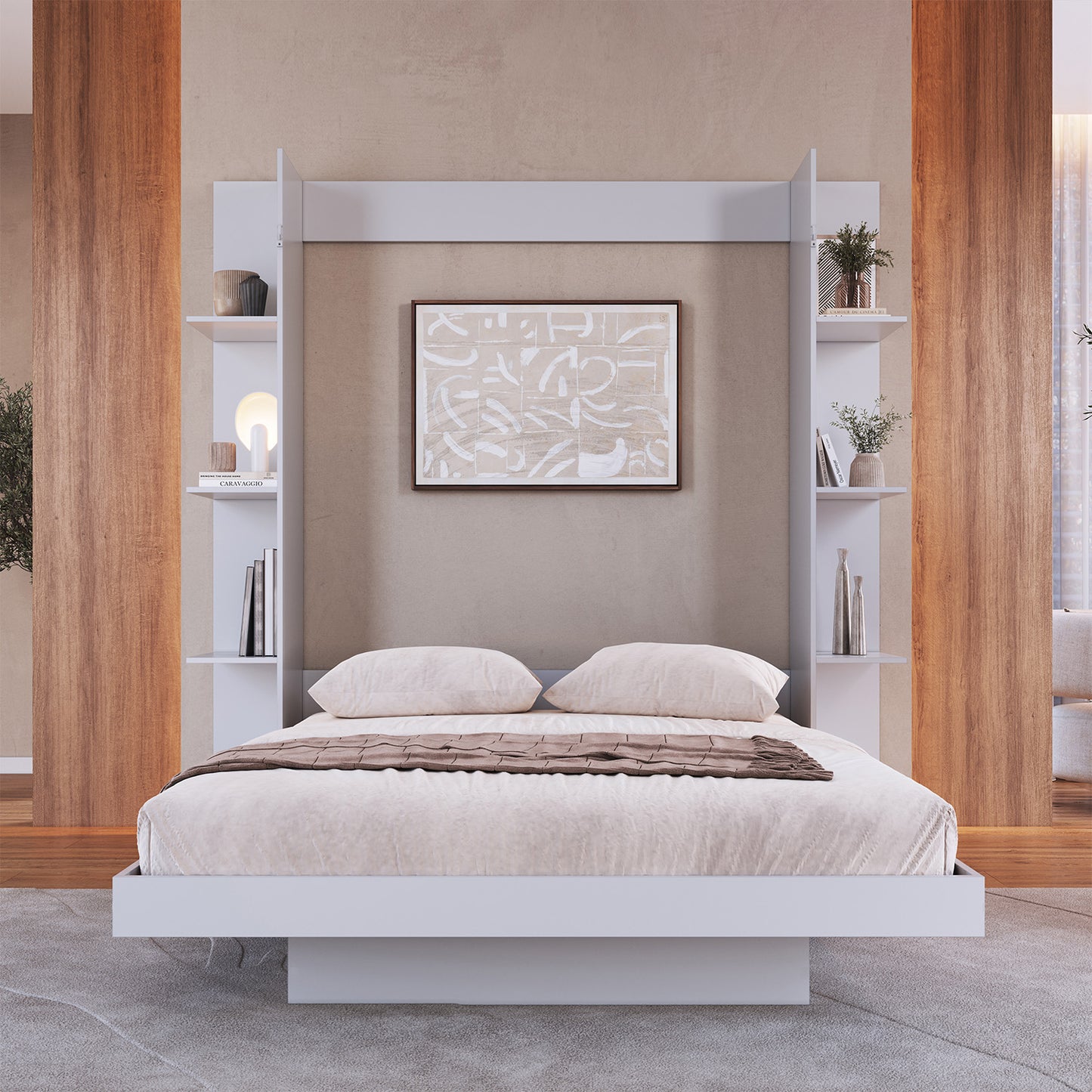 Cama Plegable Vertical con Estante 2 Pzas Hoga Vancouver Blanco