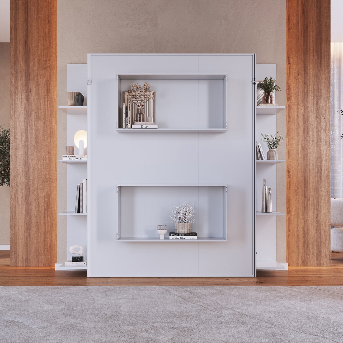 Cama Plegable Vertical con Estante 2 Pzas Hoga Vancouver Blanco