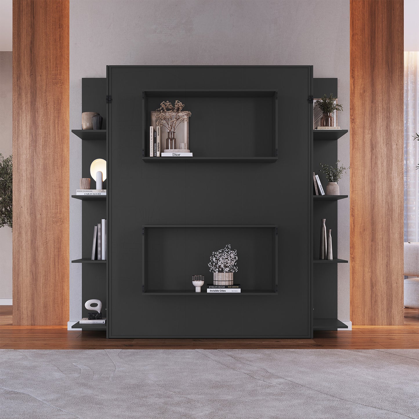 Cama Plegable Vertical con Estante 2 Pzas Hoga Vancouver Gris