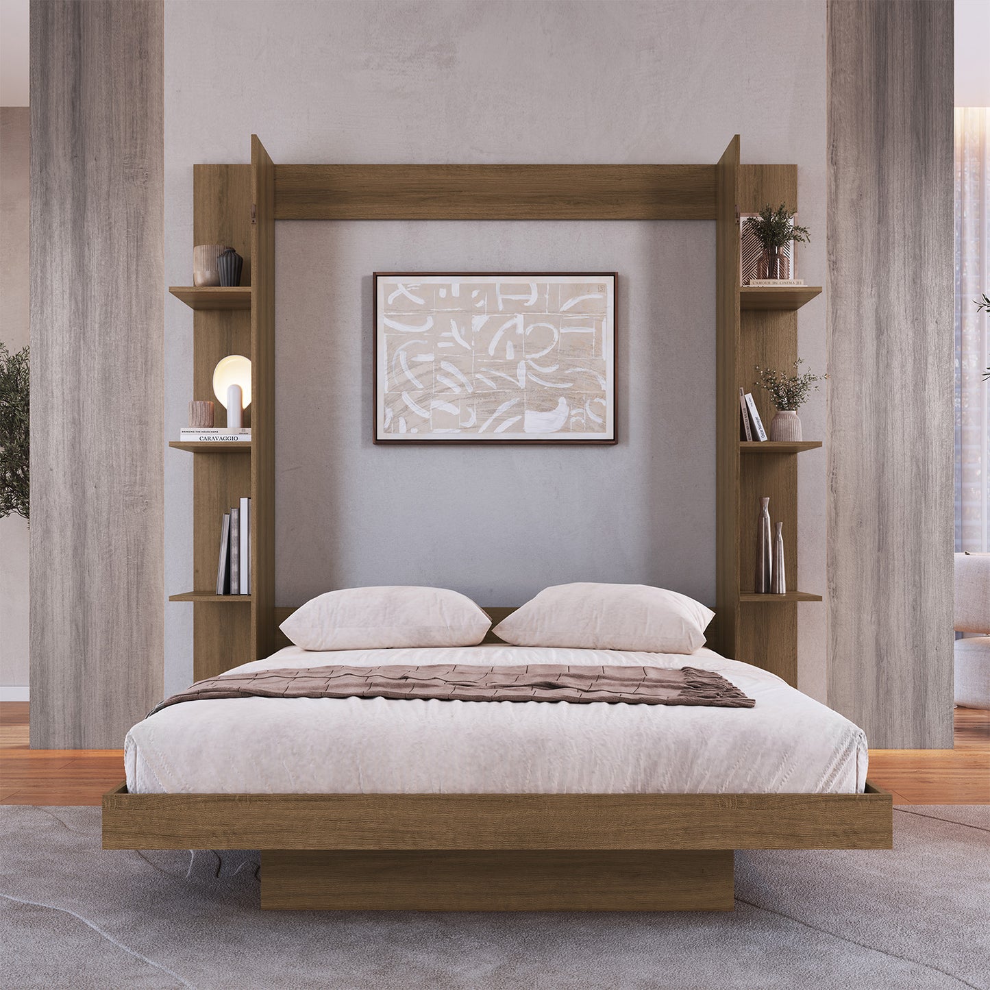 Cama Plegable Vertical con Estante 2 Pzas Hoga Vancouver Miel