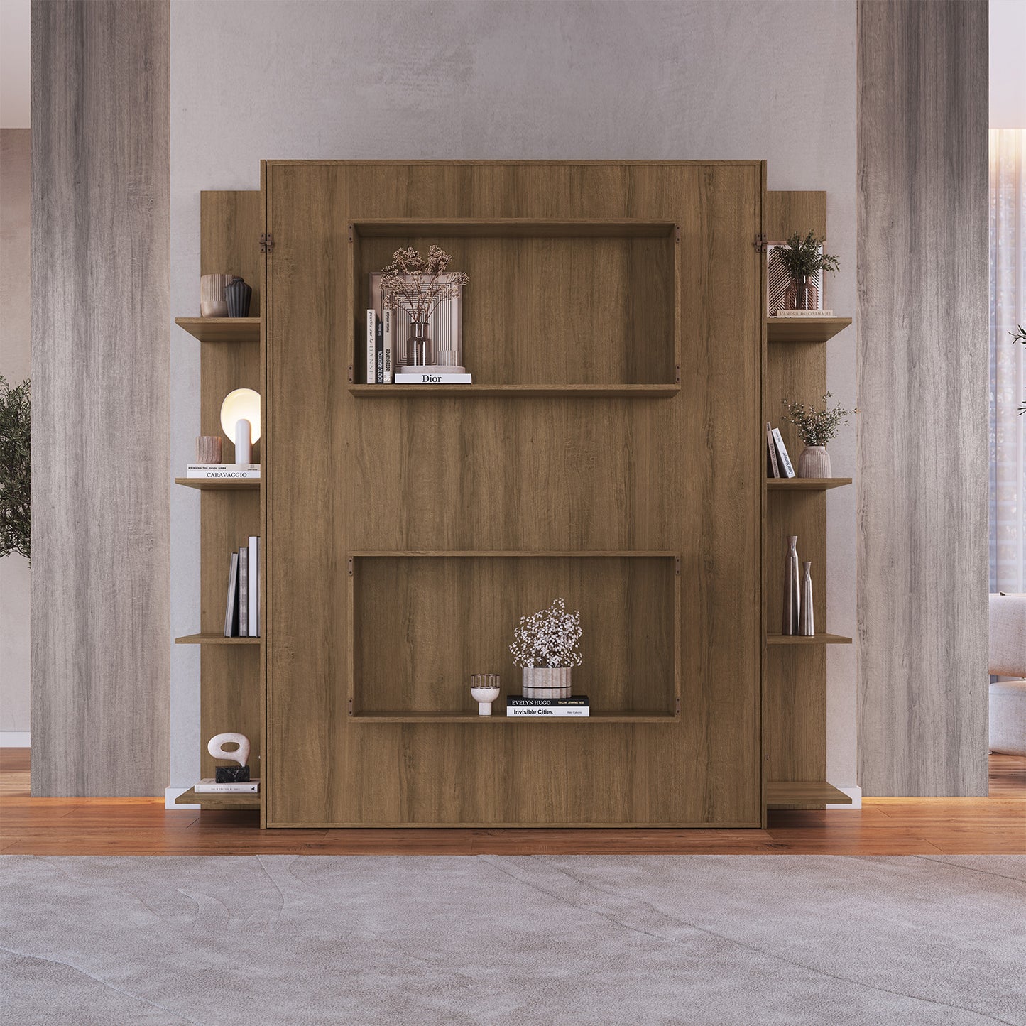 Cama Plegable Vertical con Estante 2 Pzas Hoga Vancouver Miel