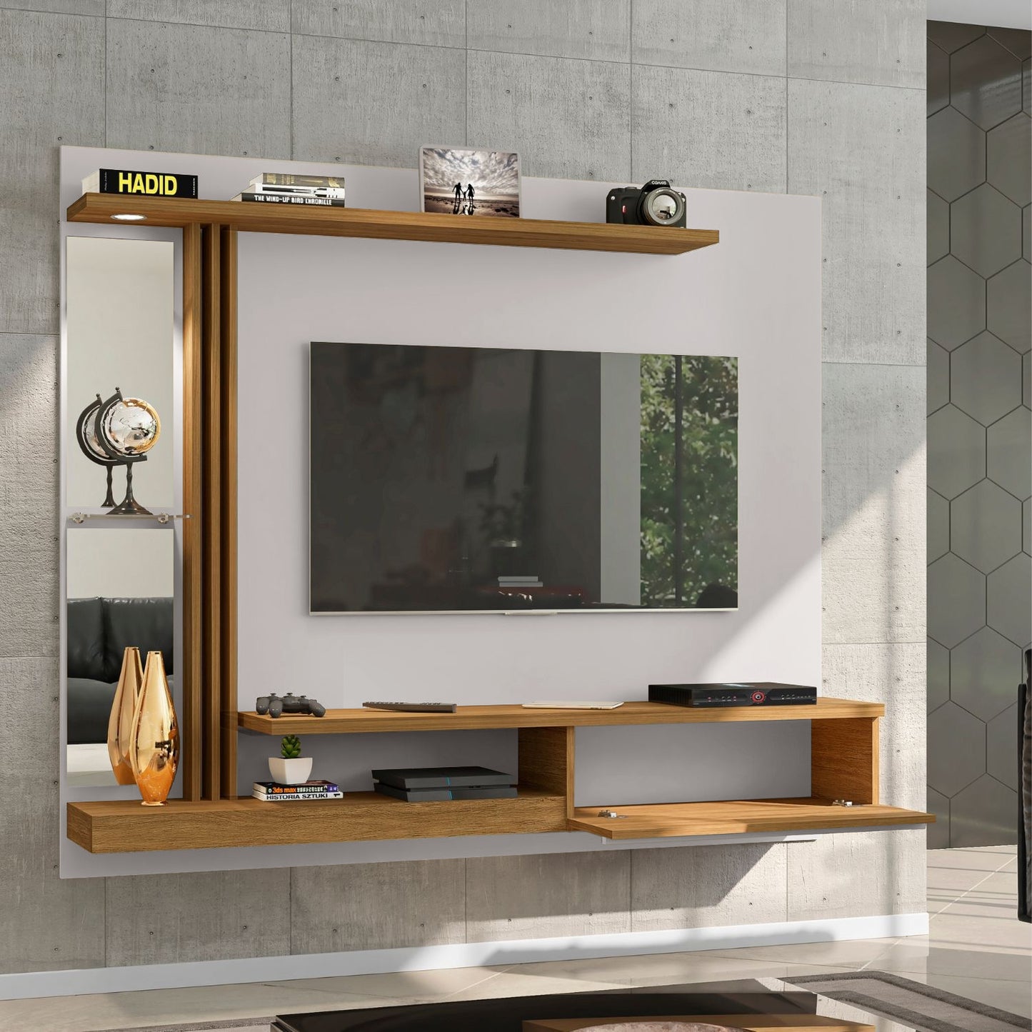 Panel Rack Tv 55" Denver Blanco Invierno Canela