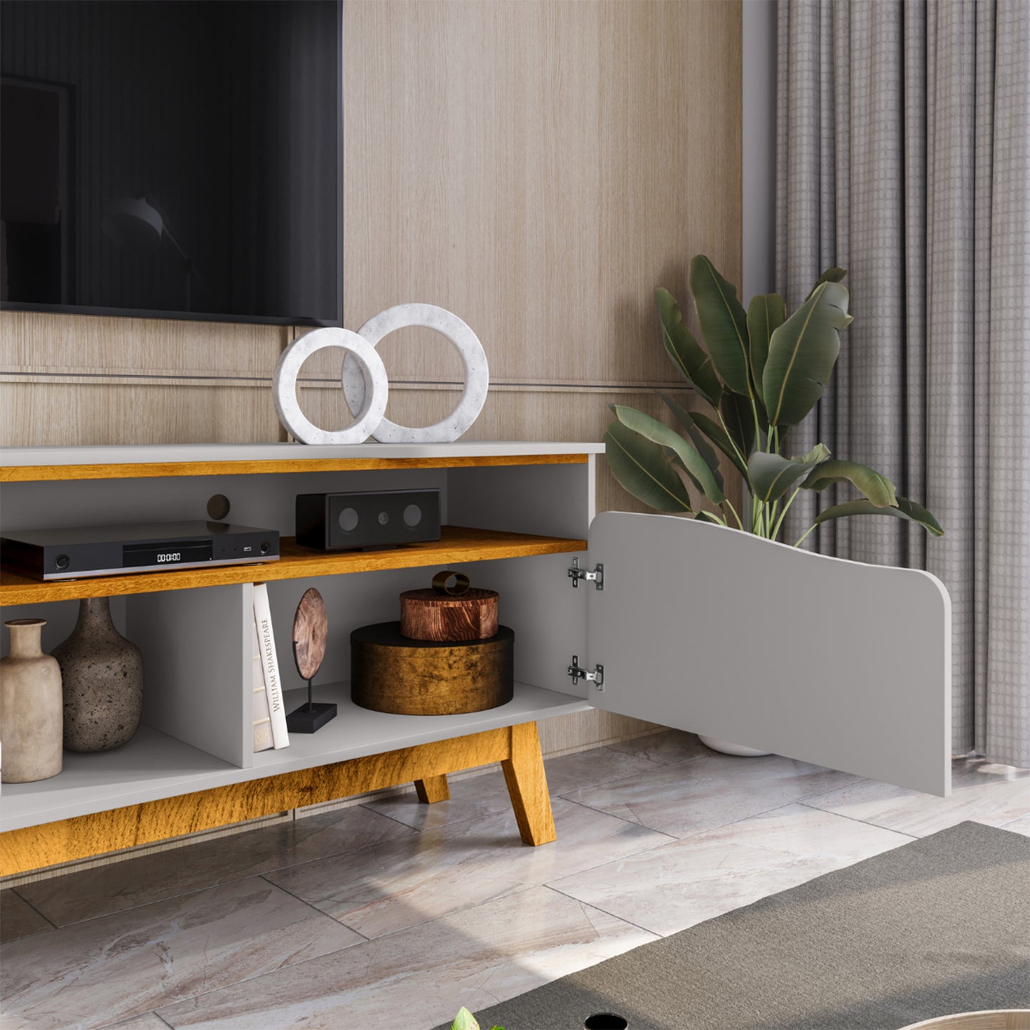 Rack Tv 75" Hoga Ilhabela Gris Claro Natural