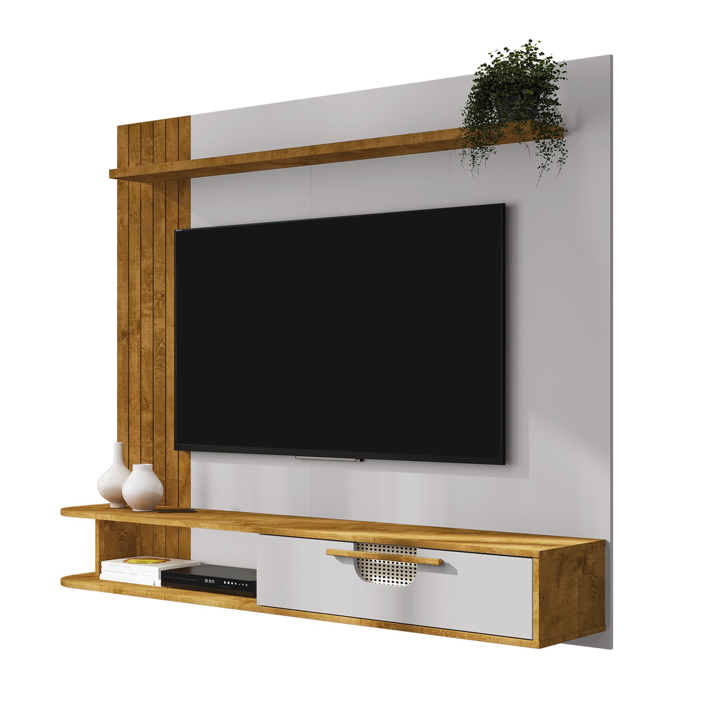 Panel Rack Tv 65" Hoga Jeri Natural Blanco Invierno