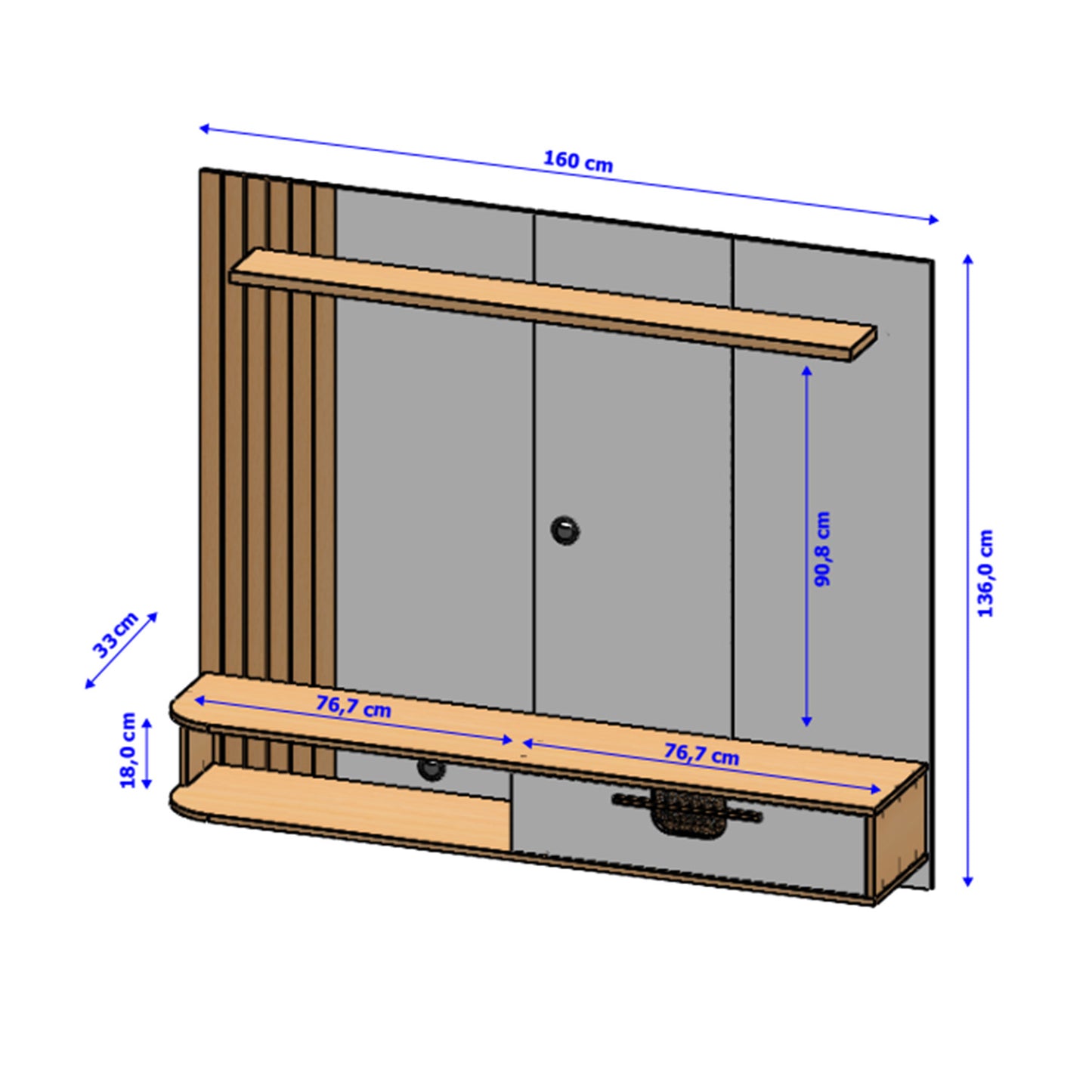 Panel Rack Tv 65" Hoga Jeri Natural Blanco Invierno
