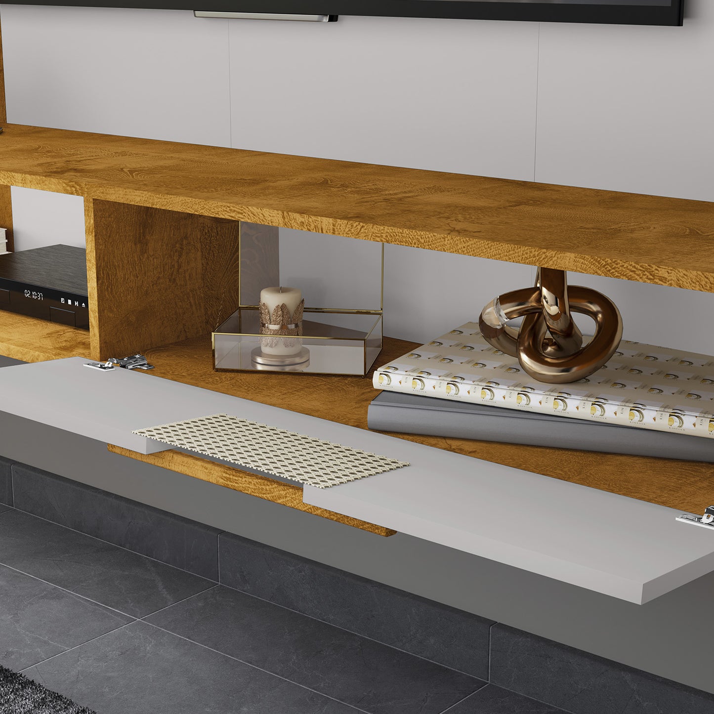 Panel Rack Tv 65" Hoga Jeri Natural Blanco Invierno
