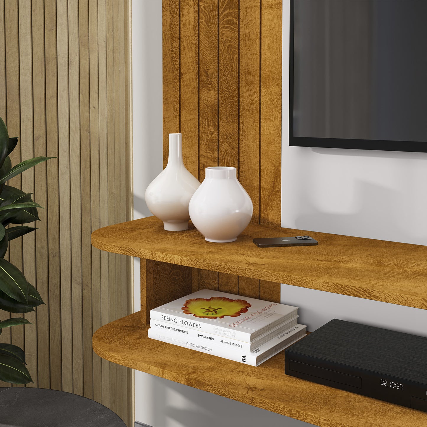 Panel Rack Tv 65" Hoga Jeri Natural Blanco Invierno