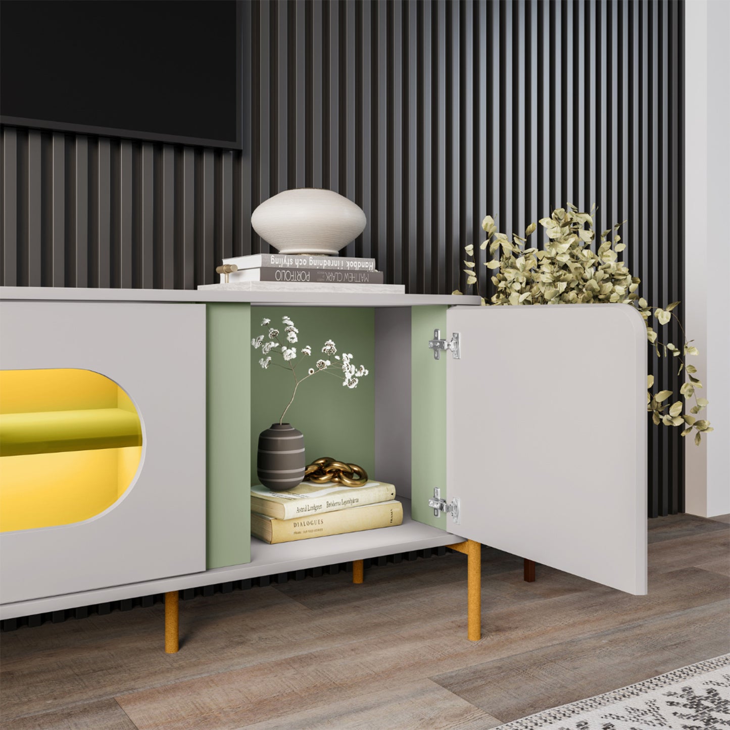 Rack Tv 75" Hoga Juquehy Blanco Invierno Pistacho