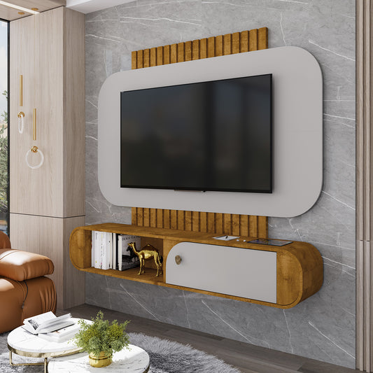 Panel Rack Tv 55" Hoga Jurere Natural Blanco Invierno