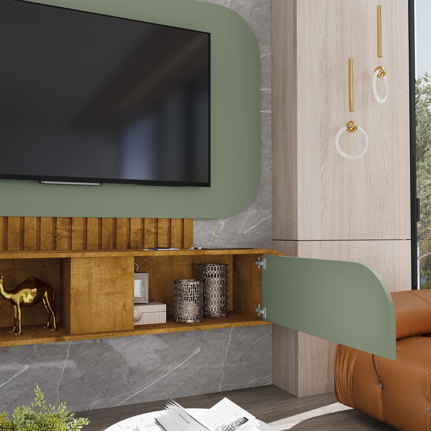 Panel Rack Tv 55" Hoga Jurere Natural Pistacho