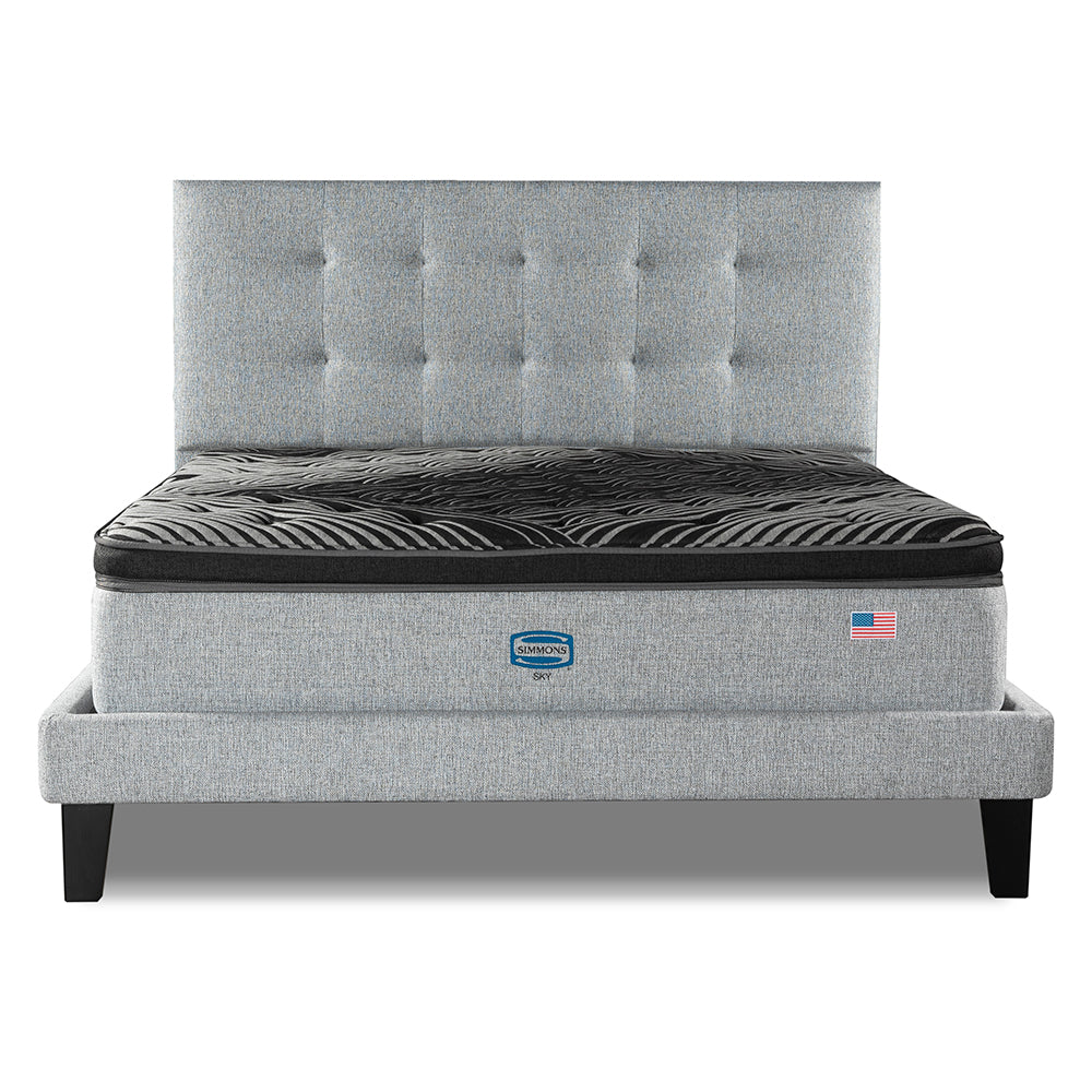 Cama Lownest Simmons Sky 2 Plazas B/D Box + Respaldo Tignes Plata