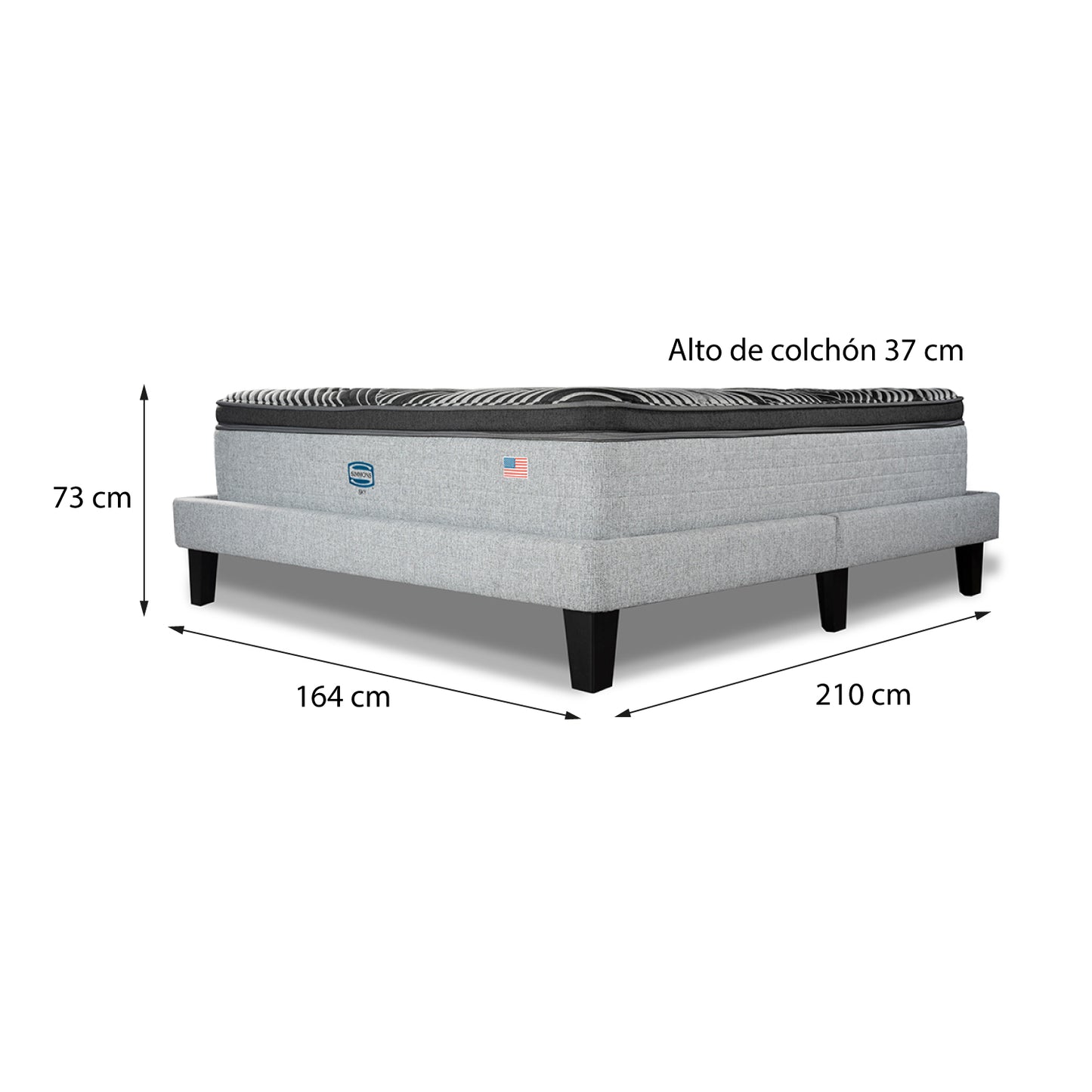 Cama Lownest Simmons Sky 2 Plazas B/D Box + Respaldo Tignes Plata
