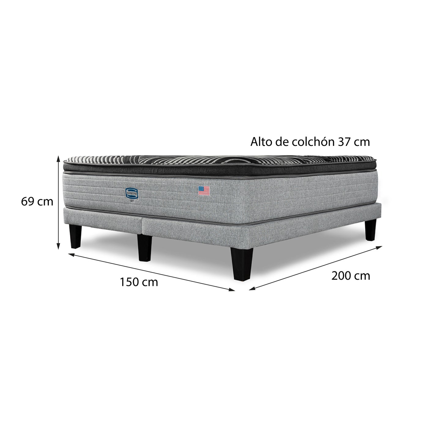 Cama Europea Simmons Sky 2 Plazas B/D Plata