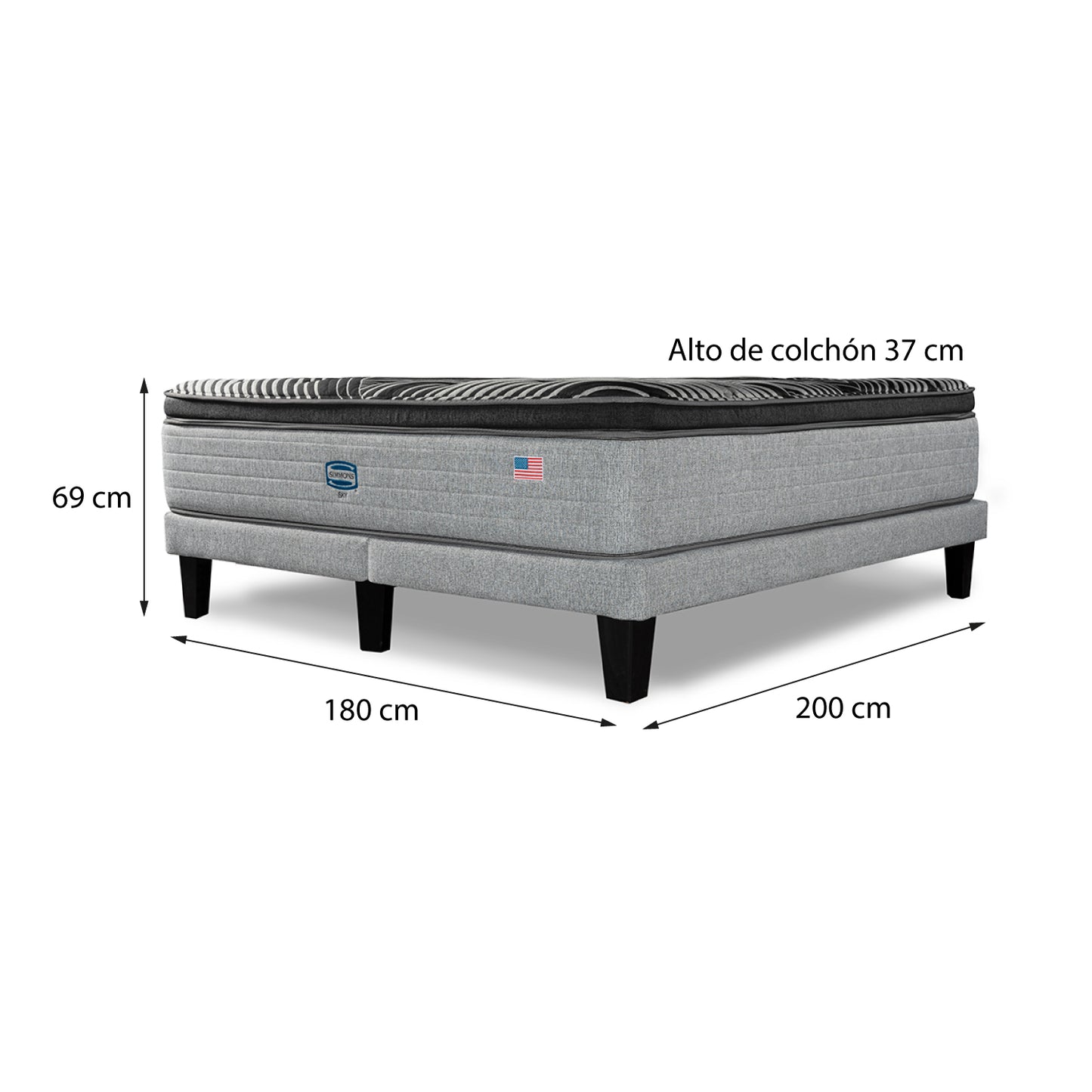 Cama Europea Simmons Sky King B/D Plata
