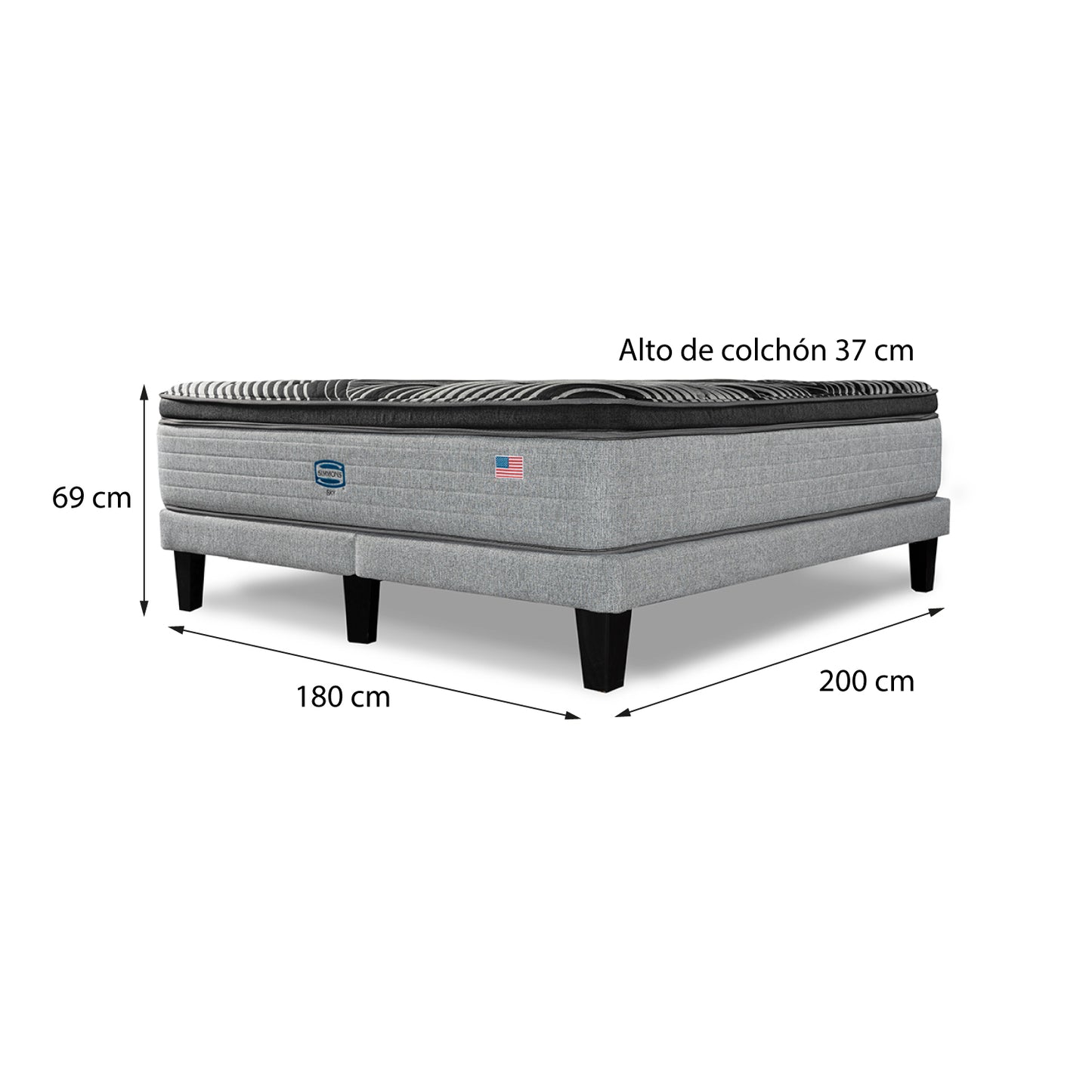 Cama Simmons Sky King B/D + Respaldo Tignes Plata