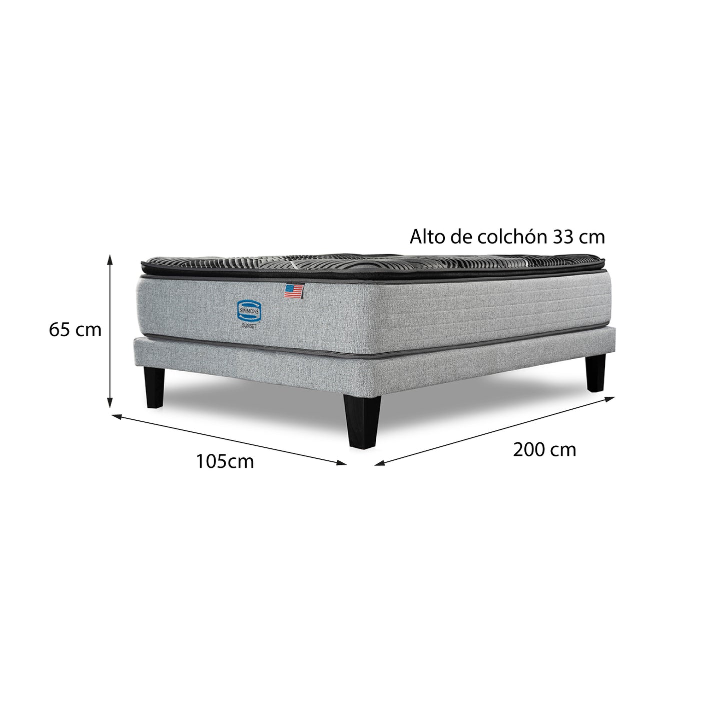 Cama Simmons Sunset 1,5 Plazas + Respaldo Tignes Plata