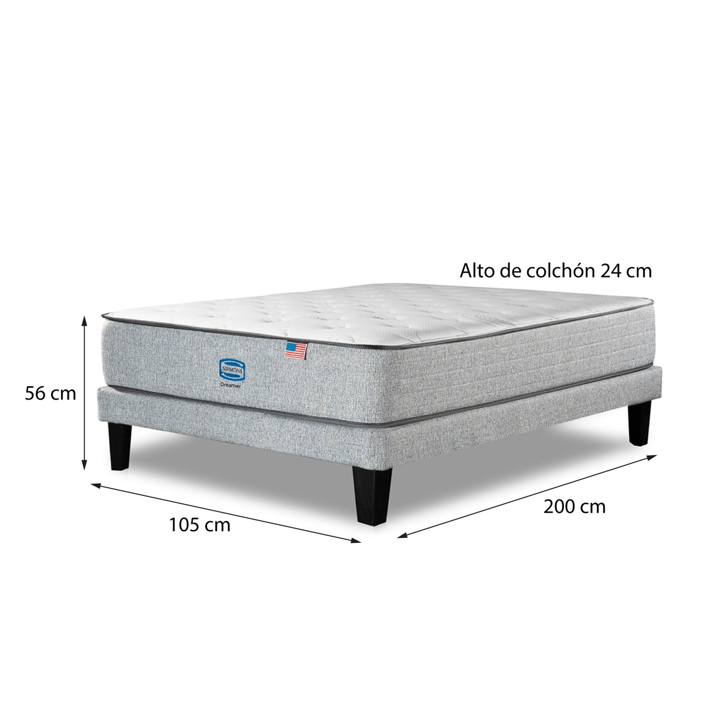 Cama Simmons Dreamer 1,5 Plazas + Respaldo Tignes Plata
