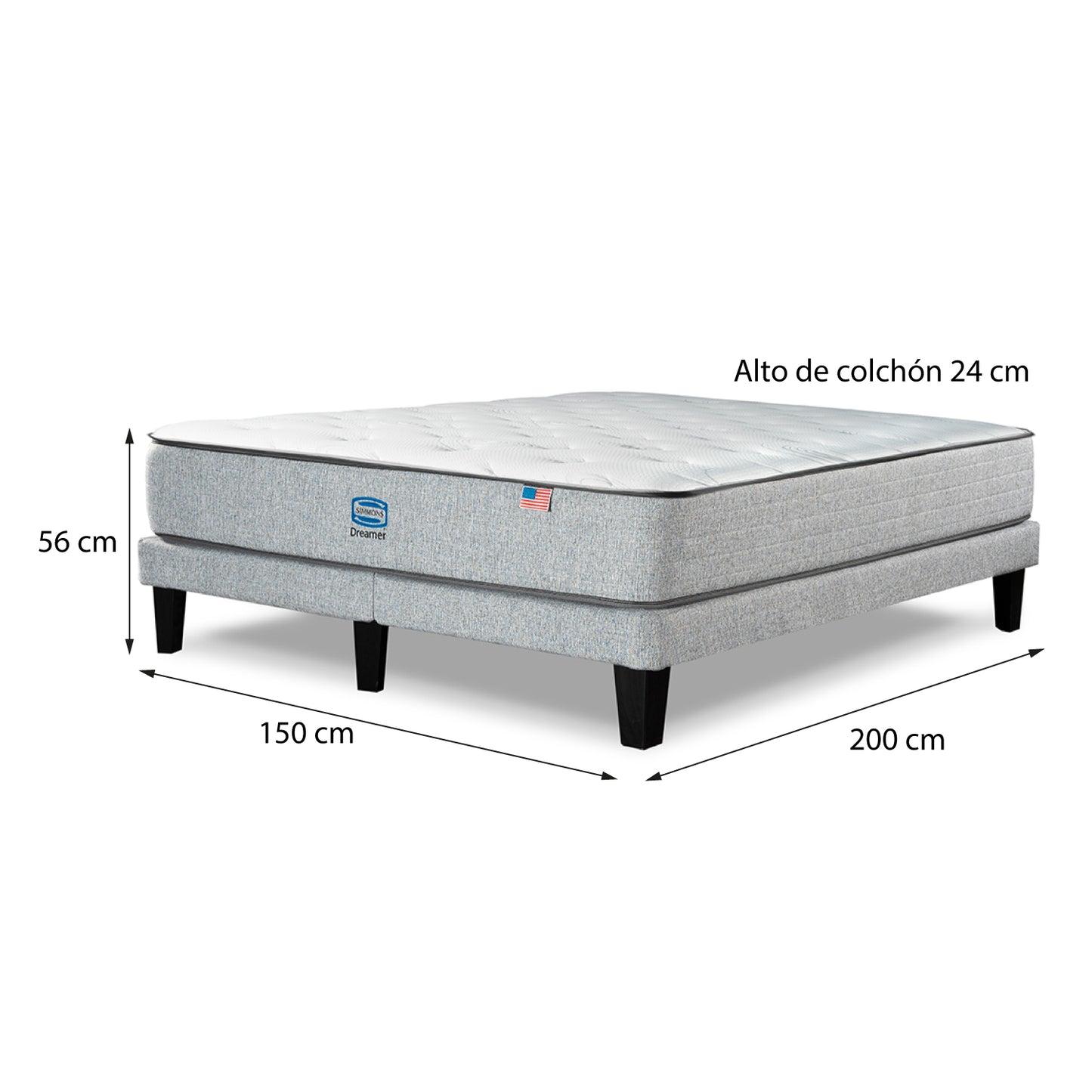Cama Simmons Dreamer 2 Plazas B/D Plata