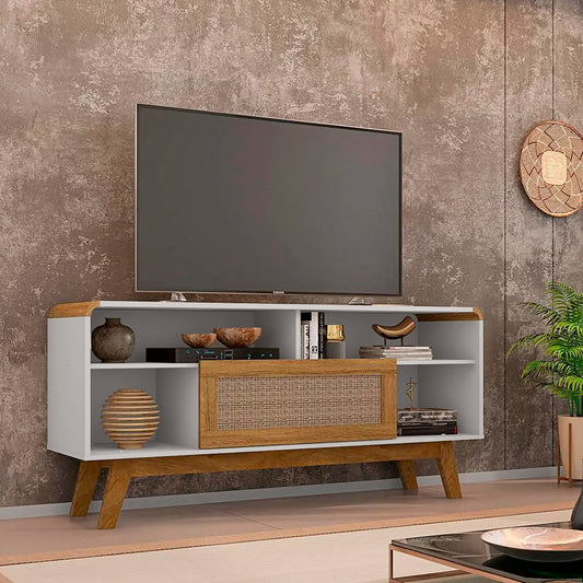 Rack Tv 55" Lazuli Blanco Invierno Rattan