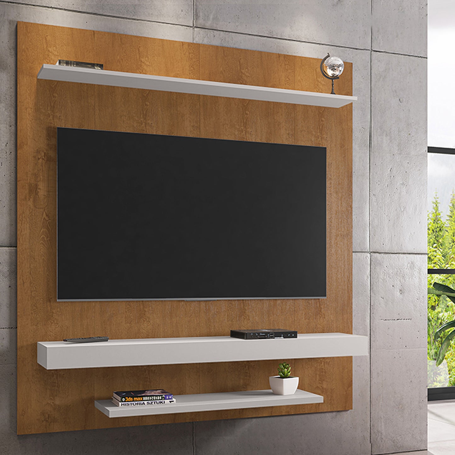 Panel Rack Tv 60" Leme Natural Blanco Invierno