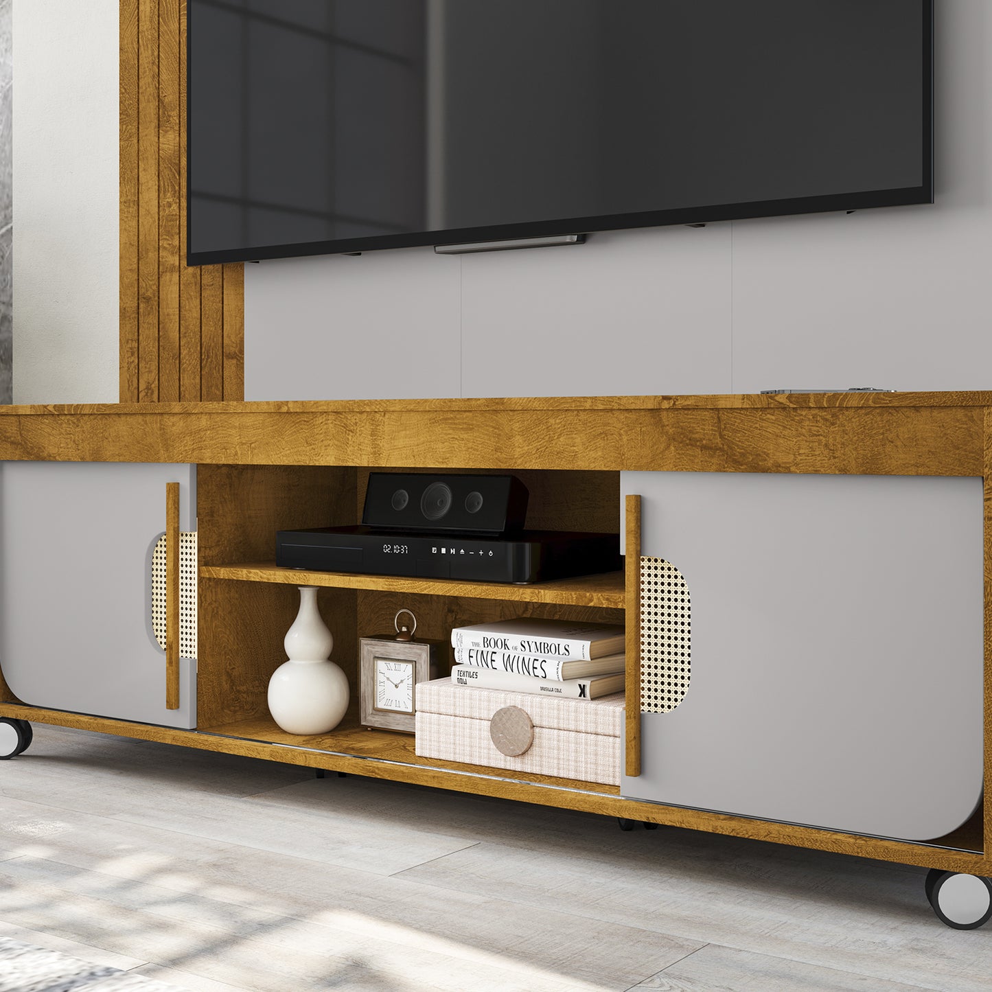 Centro de Entretenimiento Rack Tv 65" Maragogi Natural Gris Claro