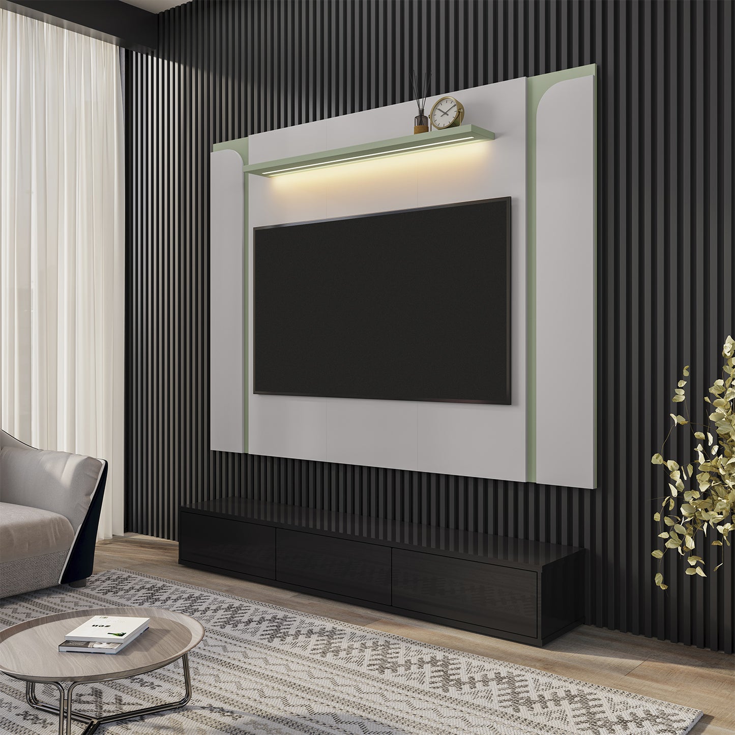 Panel Rack Tv 75" Hoga Maresias Blanco Invierno Pistacho
