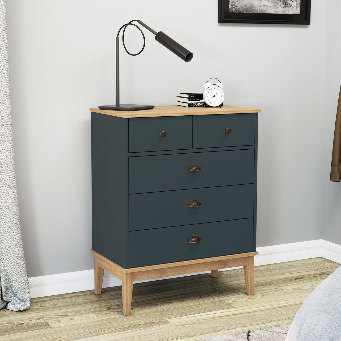 Cómoda 5 Cajones Colonial Miel Petróleo