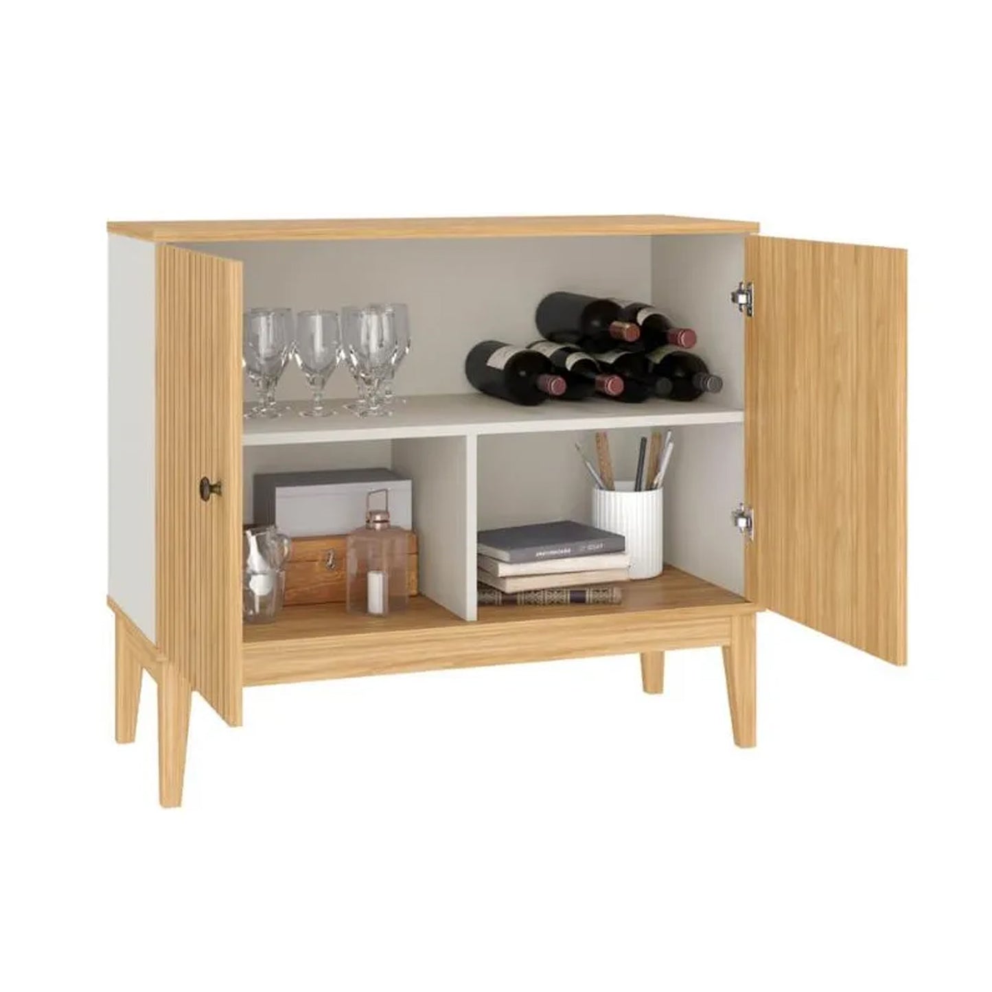 Aparador Buffet 2 Puertas Riscado Miel Blanco Invierno